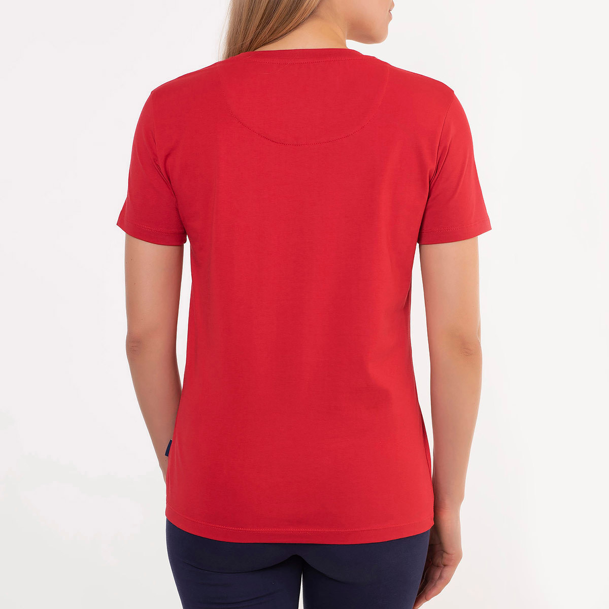 تي شيرت بيفرلي هيلز بولو كلوب سادة مع لون أحمر بياقة مستديرة وأكمام قصيرة للنساء-women-clothing-tshirts-image-2