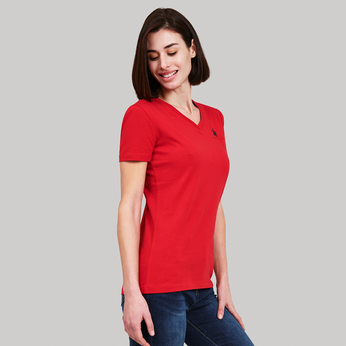 Beverly Hills Polo Club Women Red Solid V-Neck Short Sleeves T-Shirt-women-clothing-tshirts-image-5