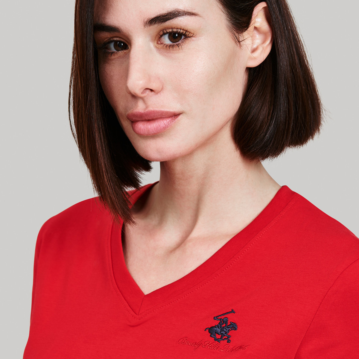 Beverly Hills Polo Club Women Red Solid V-Neck Short Sleeves T-Shirt-women-clothing-tshirts-image-6