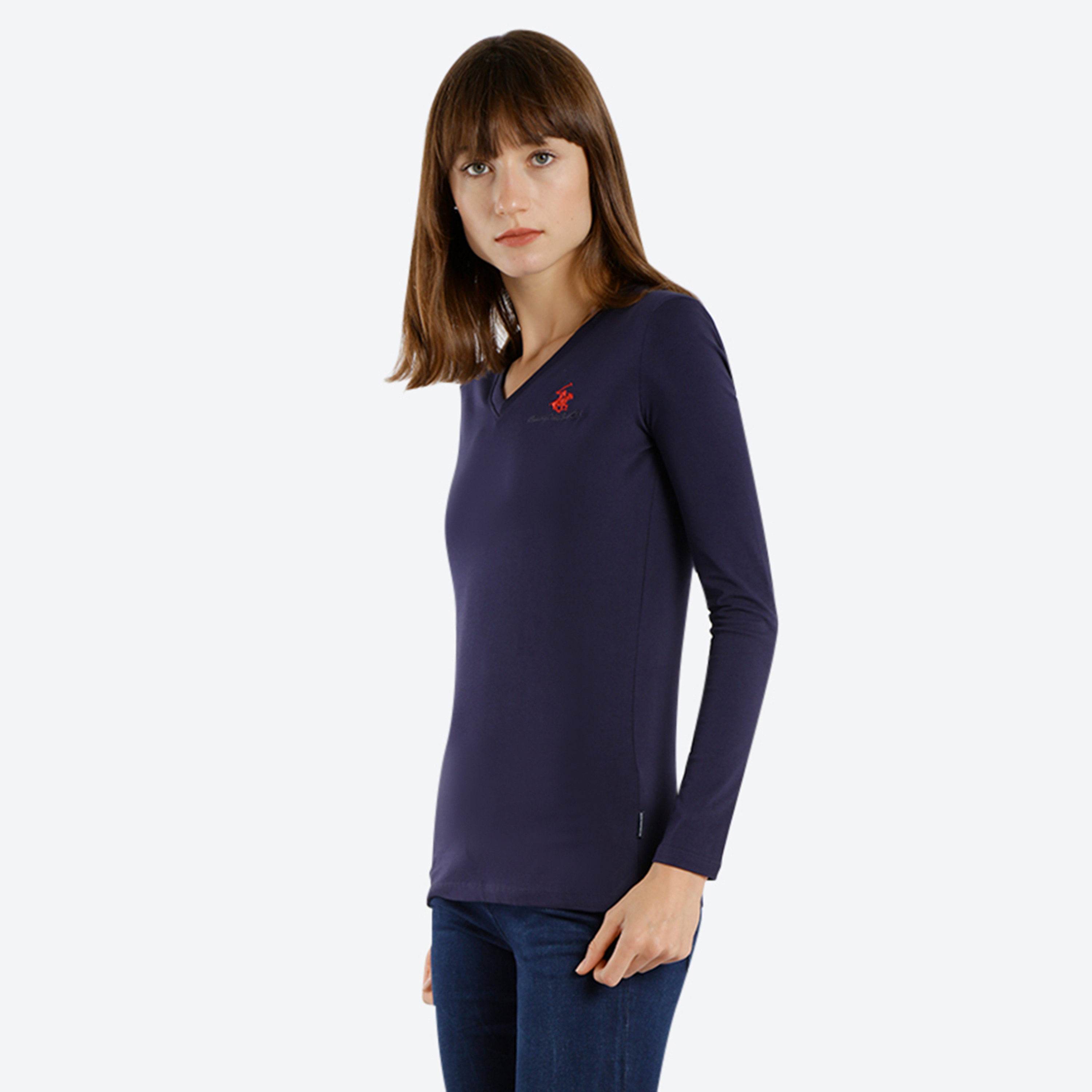 Beverly Hills Polo Club Women's Logo V-Neck Long Sleeve T-Shirt-women-clothing-tshirts-image-2