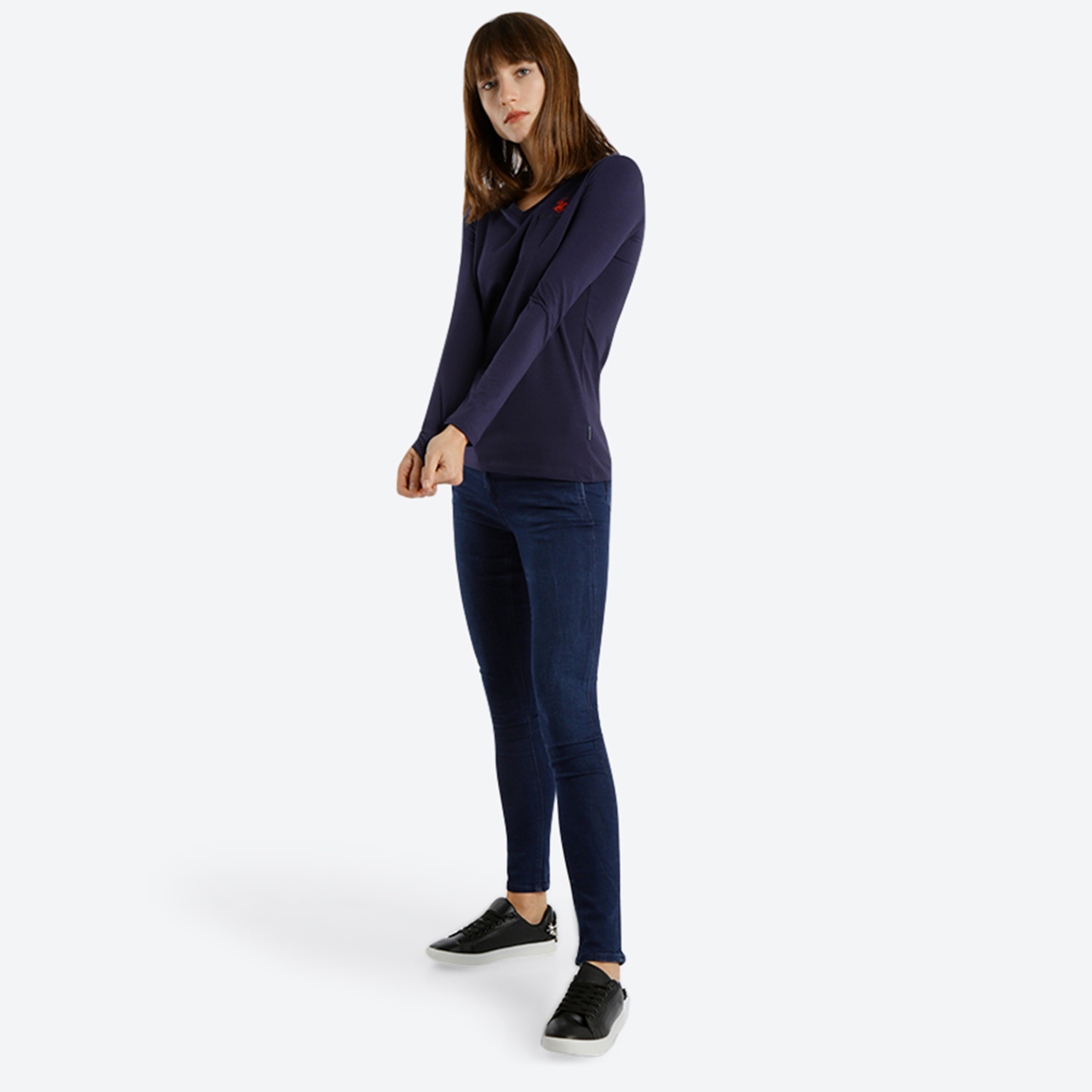 Beverly Hills Polo Club Women's Logo V-Neck Long Sleeve T-Shirt-women-clothing-tshirts-image-4