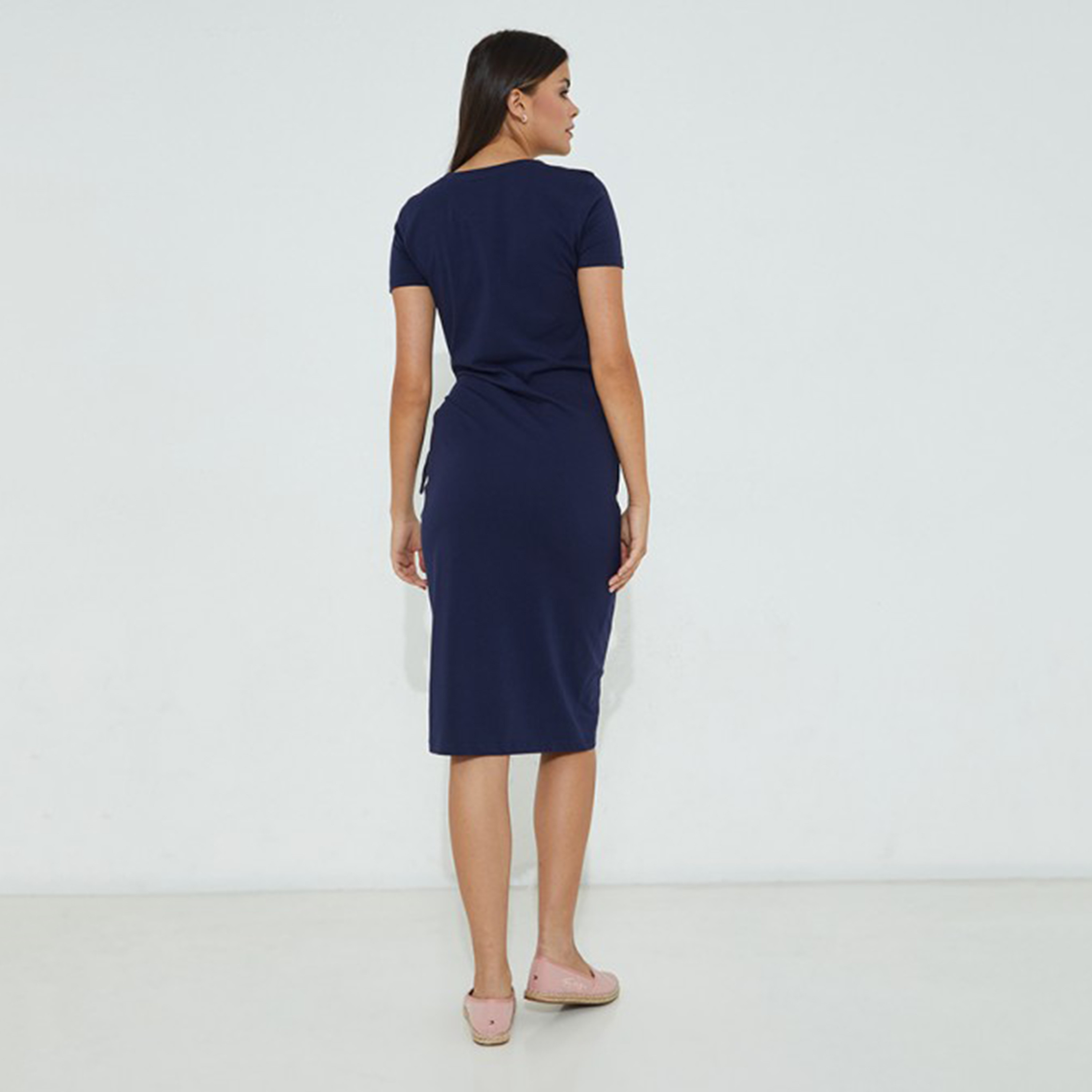 Beverly Hills Polo Club Women Navy Blue Plain Tie Belt Crew Neck Dress-women-clothing-dresses-image-2