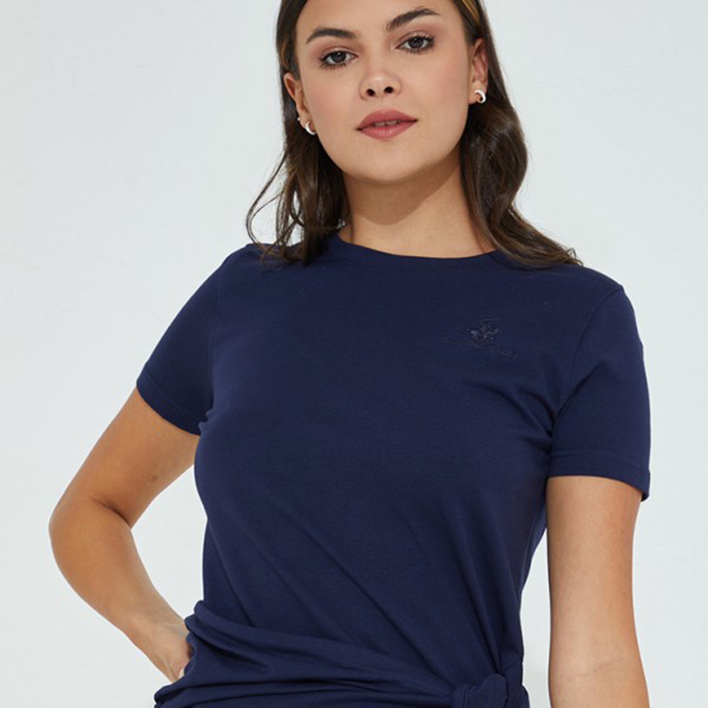 Beverly Hills Polo Club Women Navy Blue Plain Tie Belt Crew Neck Dress-women-clothing-dresses-image-3