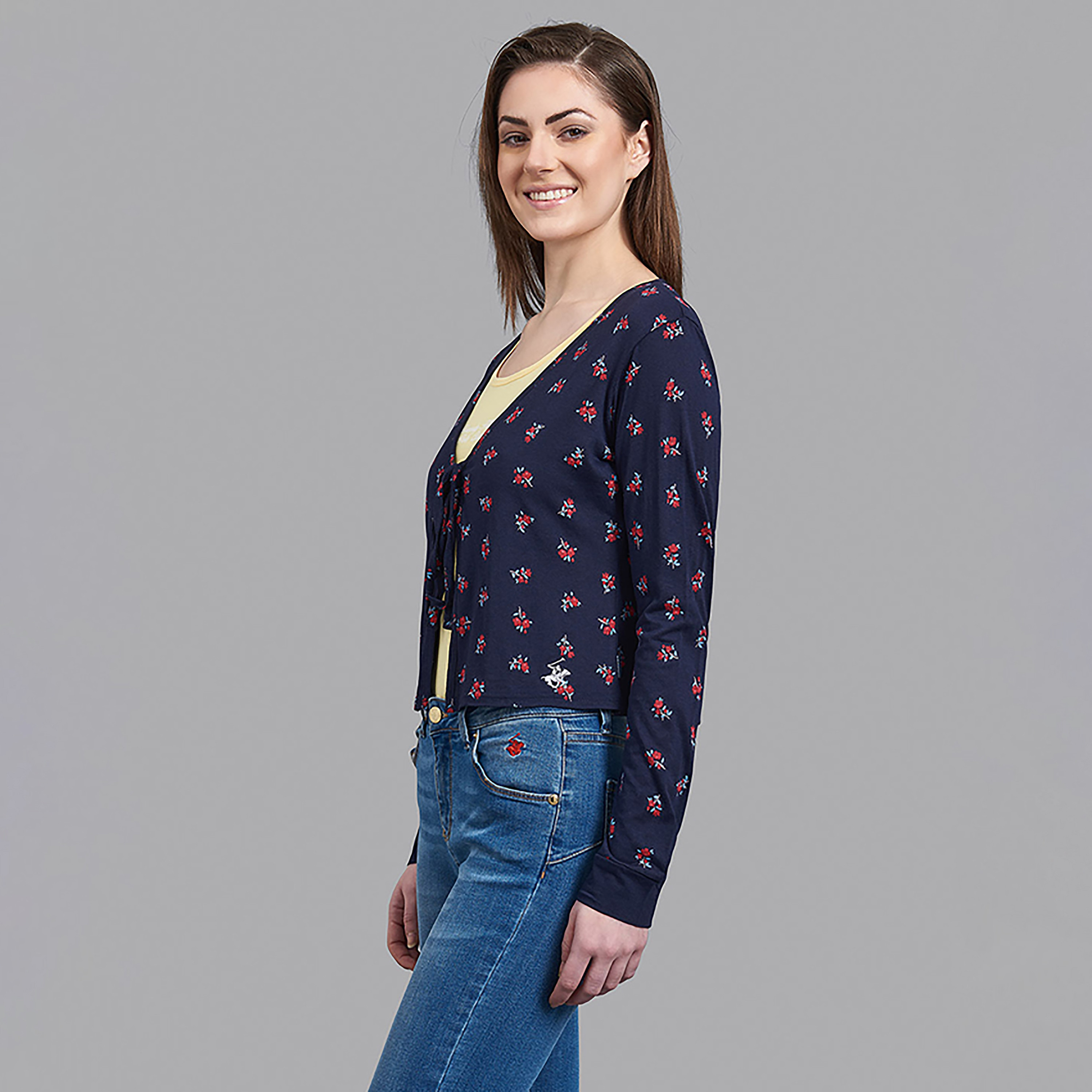 كارديجان مطبوعة بياقة على شكل حرف V بأكمام طويلة من بيفرلي هيلز بولو كلوب -women-winterwear-cardigansandjumpers-cardigans-image-1