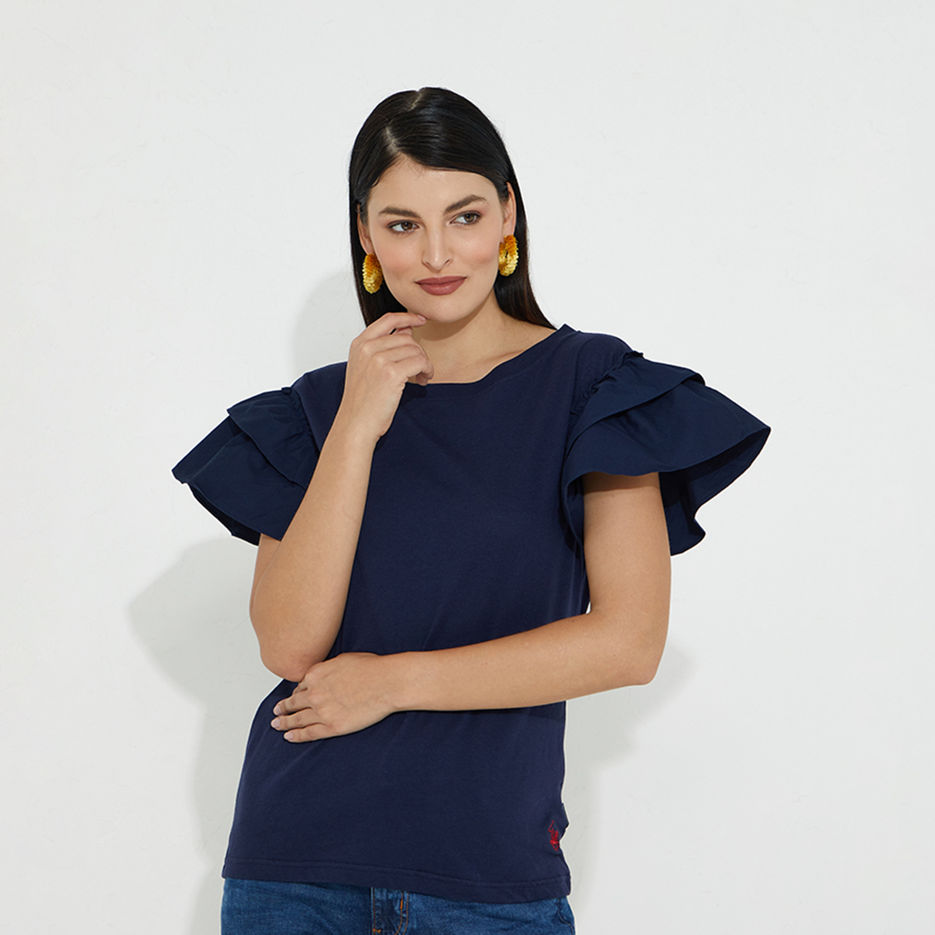 Beverly Hills Polo Club Solid Round Neck T-shirt with Flared Sleeves-women-clothing-tshirts-image-1
