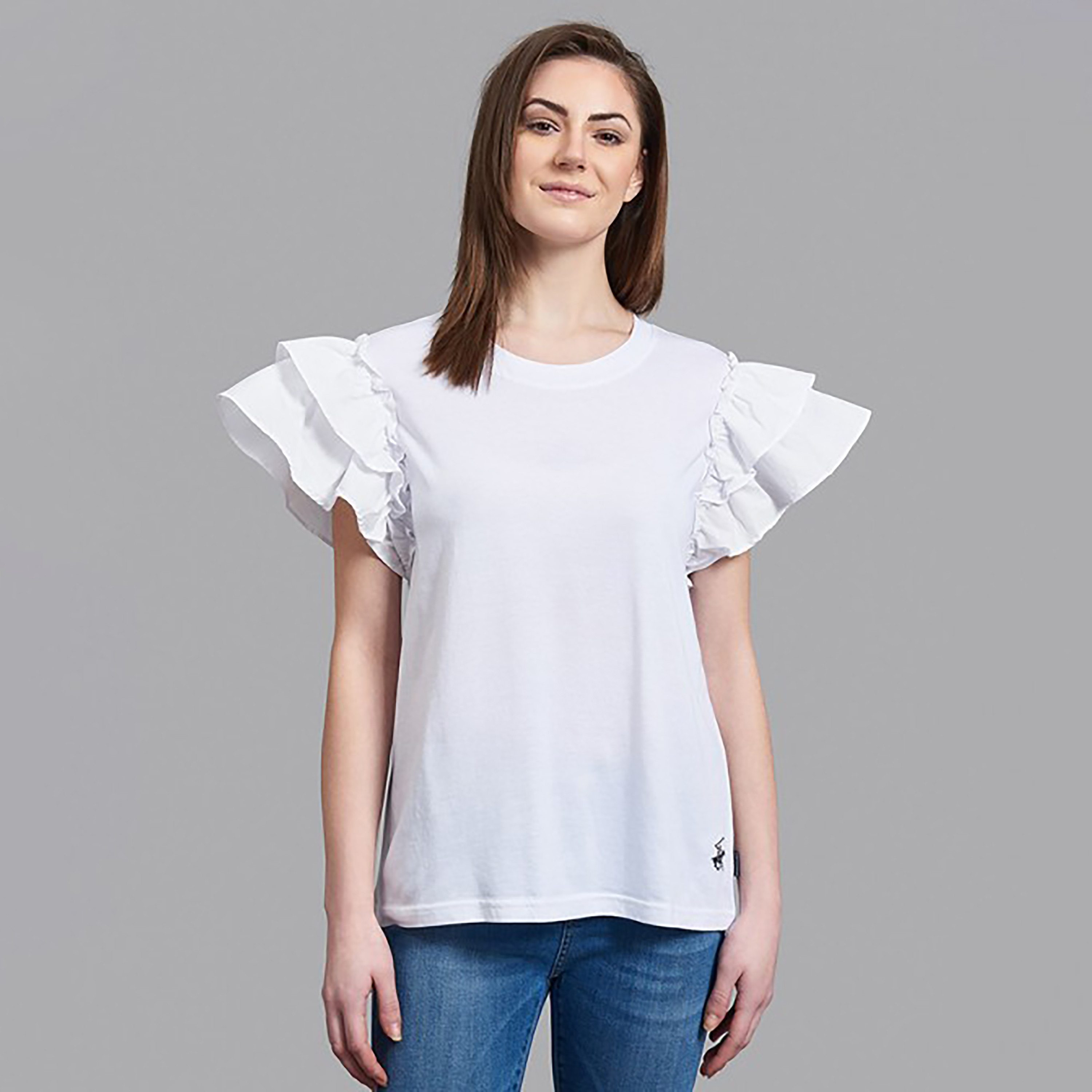 توب بيفرلي هيلز بولو كلوب نسائي بلون ابیض سادة بأكمام مكشكشة-women-clothing-shirtsandblouses-blouses-image-1