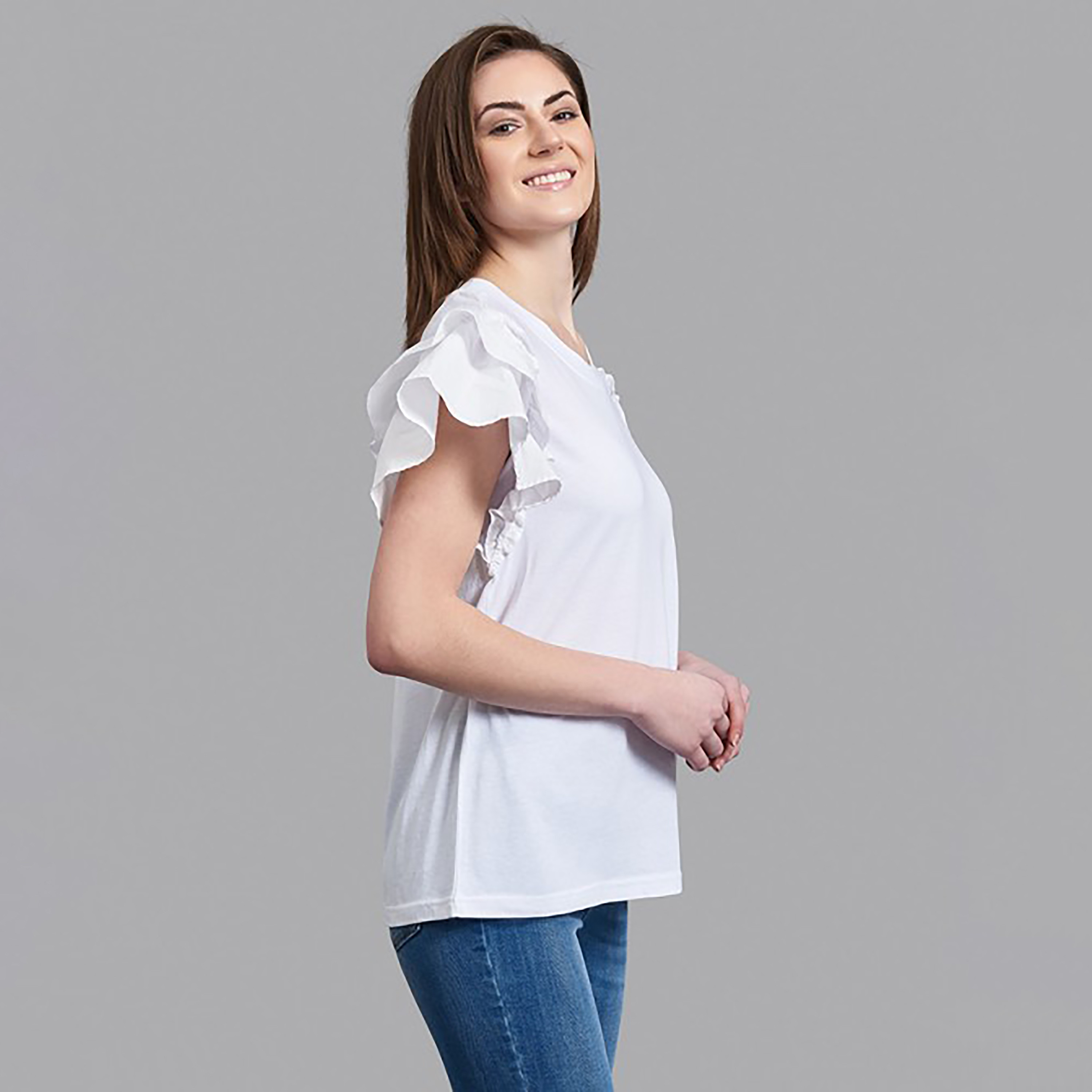 توب بيفرلي هيلز بولو كلوب نسائي بلون ابیض سادة بأكمام مكشكشة-women-clothing-shirtsandblouses-blouses-image-4