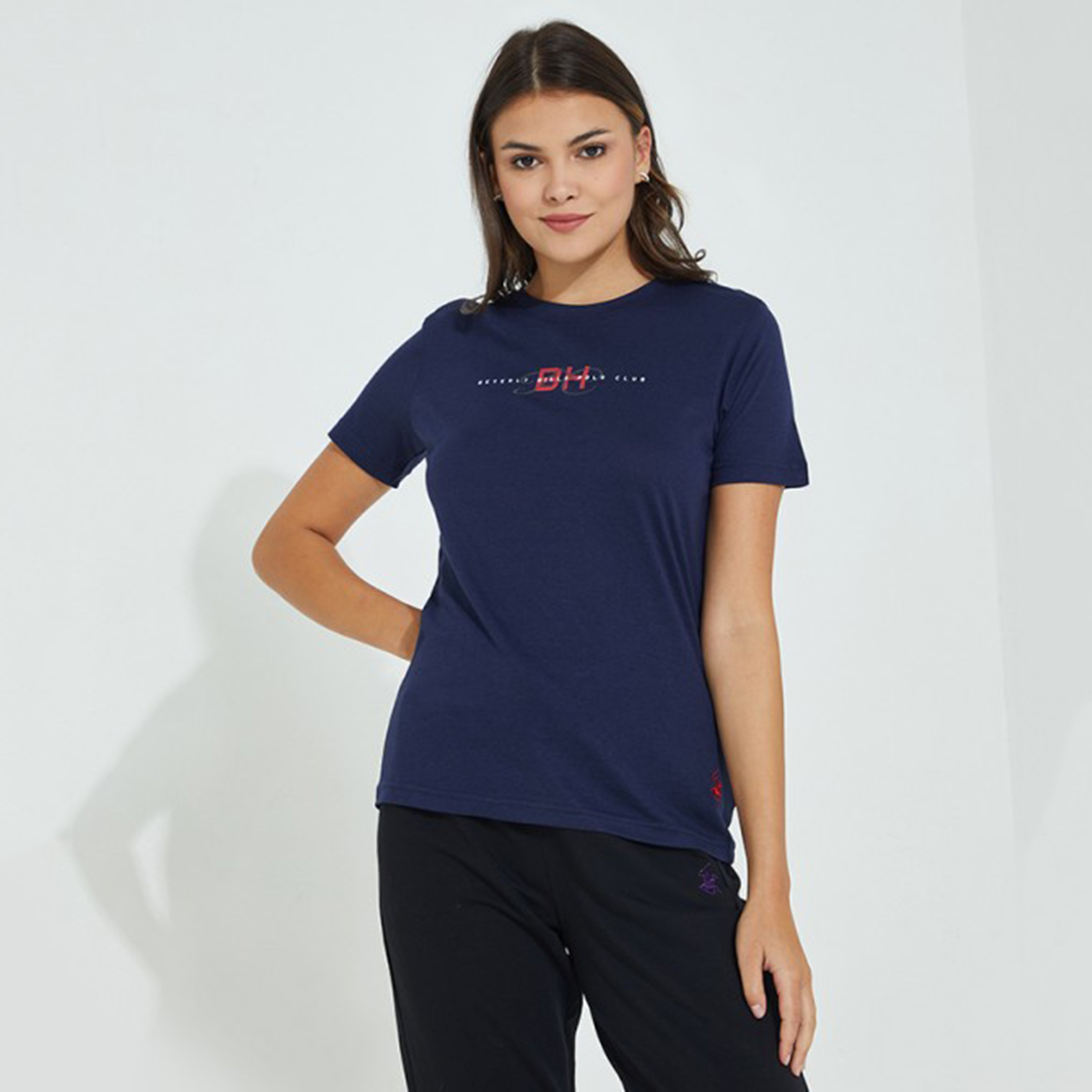Beverly Hills Polo Club Women Navy Blue Printed Crew Neck Short Sleeves T-Shirt-women-clothing-tshirts-image-1
