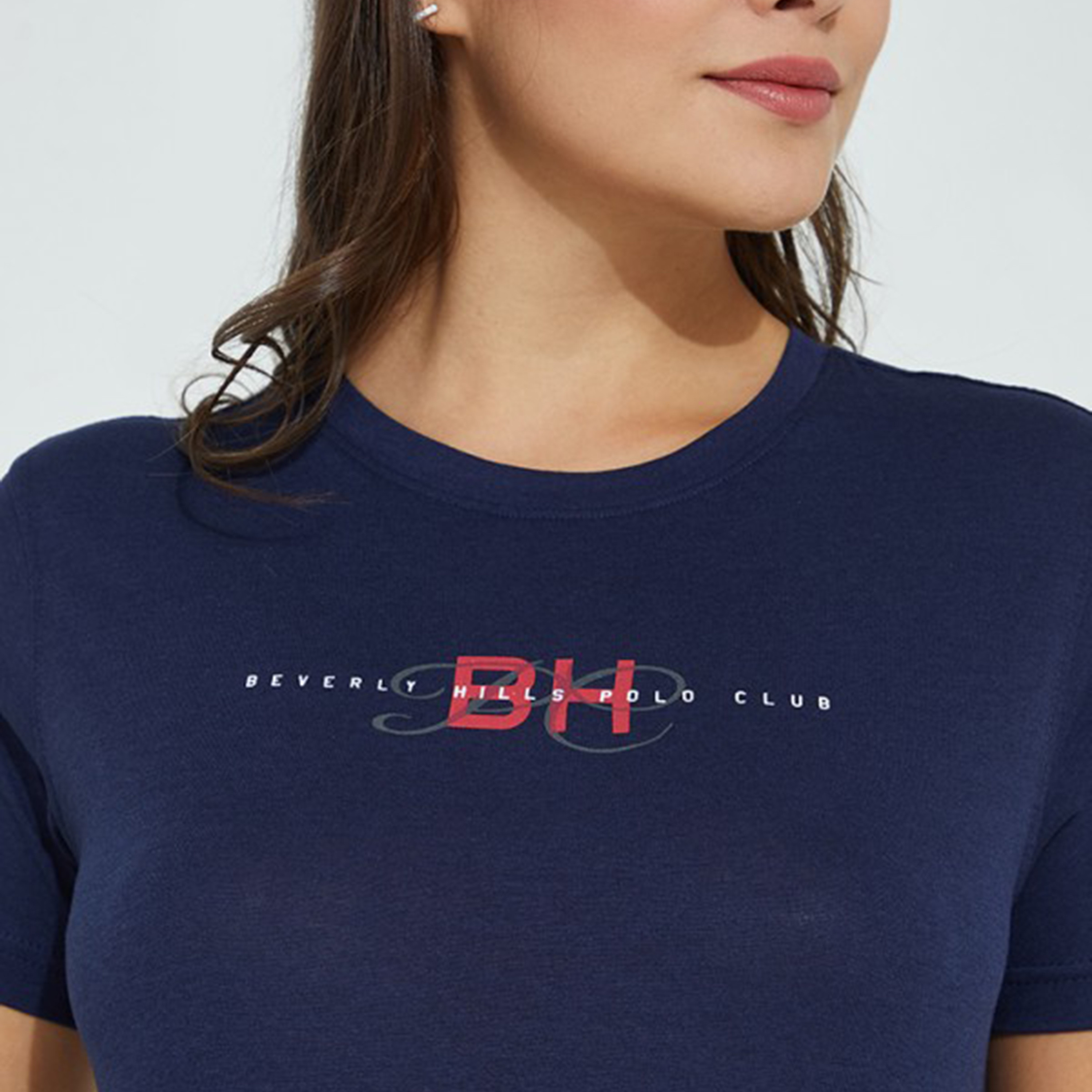 Beverly Hills Polo Club Women Navy Blue Printed Crew Neck Short Sleeves T-Shirt-women-clothing-tshirts-image-3