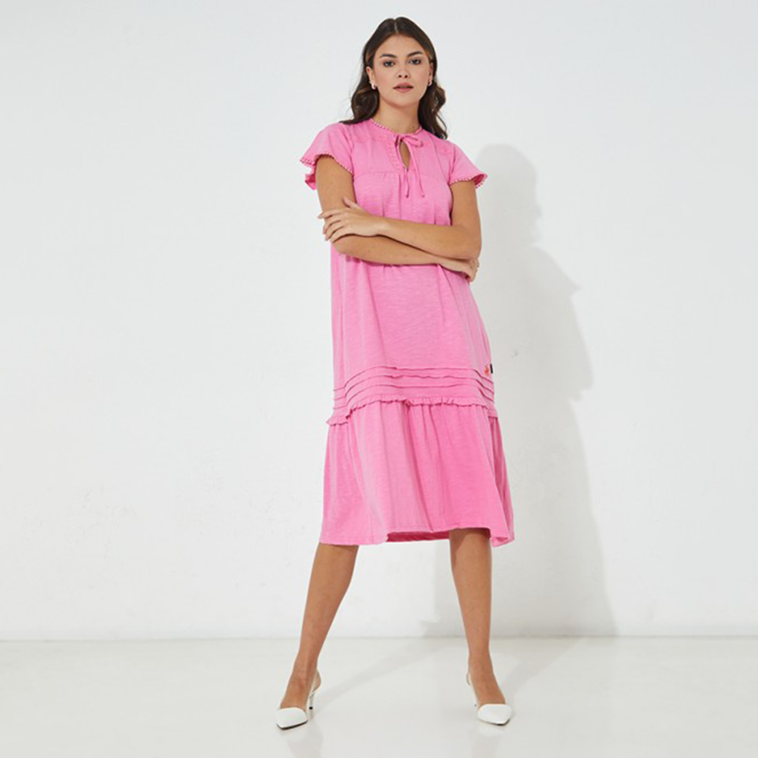 فستان نسائي دانتيل وردي بفتحة عنق من بيفرلي هيلز بولو كلوب-women-clothing-dresses-image-1