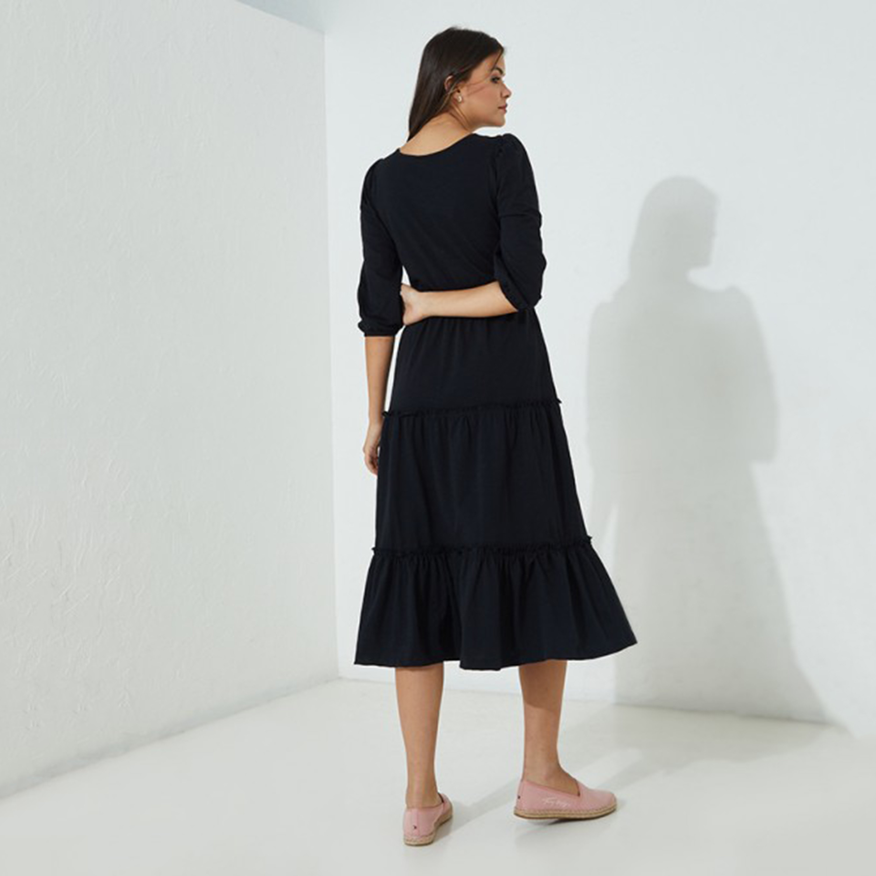 فستان بيفرلي هيلز بولو كلوب نسائي وردي سادة برقبة دائرية ورباط على الخصر-women-clothing-dresses-image-6