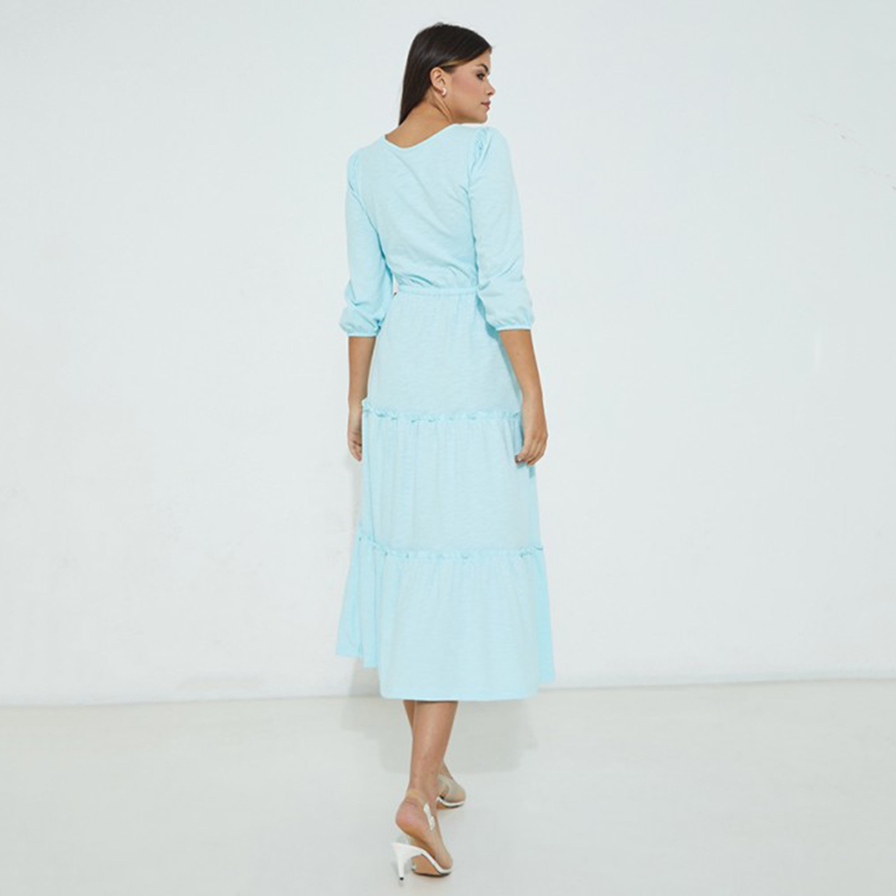 فستان بيفرلي هيلز بولو كلوب نسائي وردي سادة برقبة دائرية ورباط على الخصر-women-clothing-dresses-image-10
