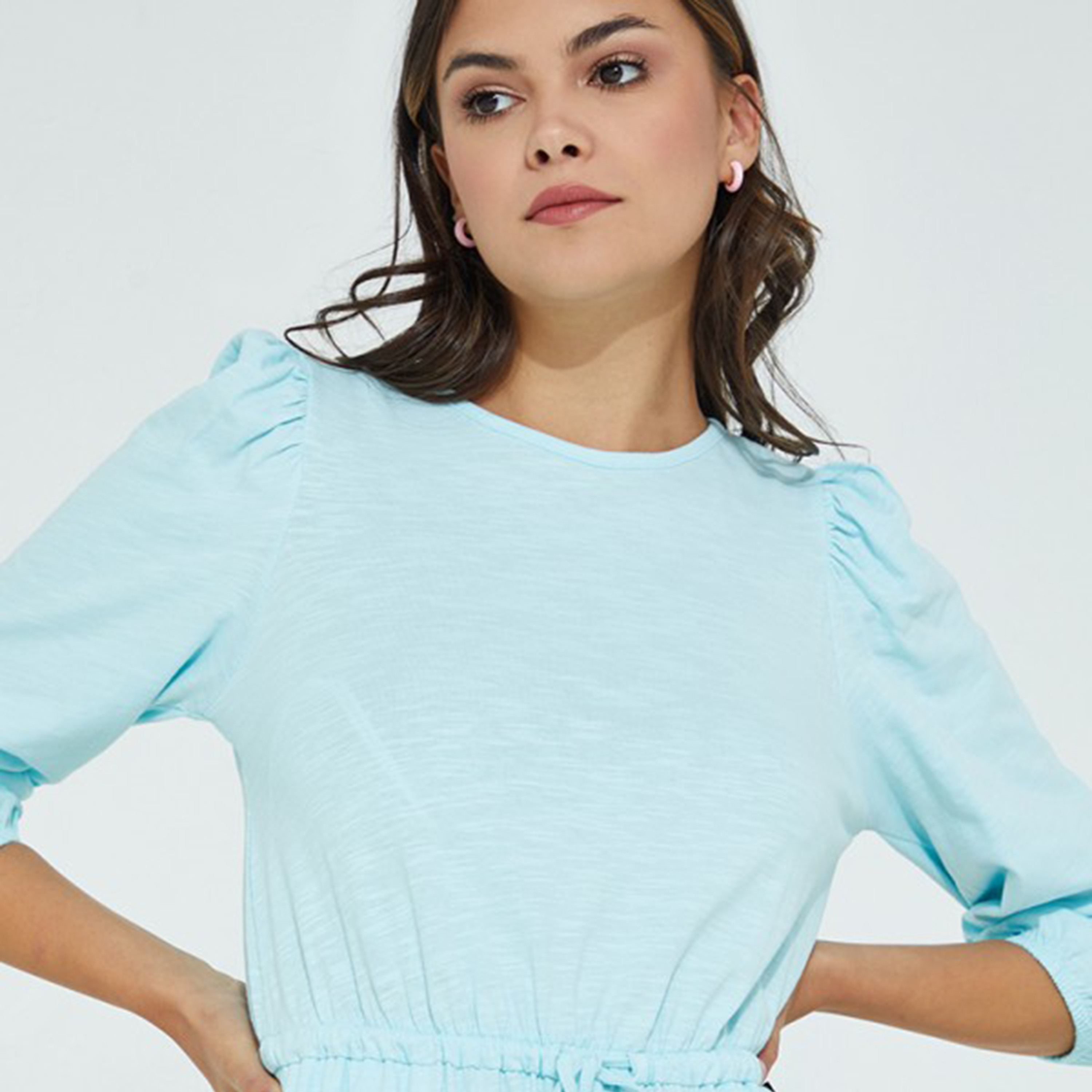 فستان بيفرلي هيلز بولو كلوب نسائي وردي سادة برقبة دائرية ورباط على الخصر-women-clothing-dresses-image-11