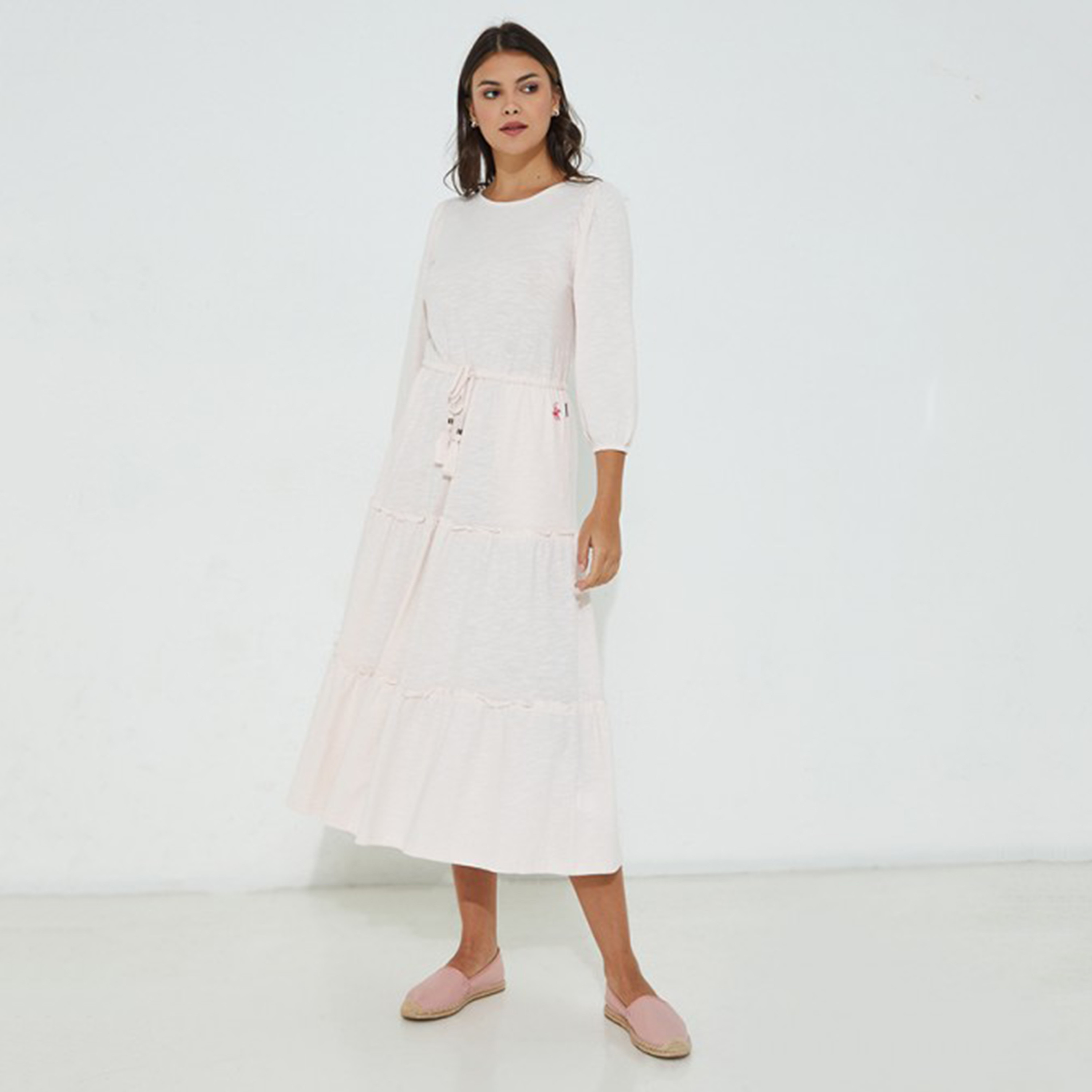 فستان بيفرلي هيلز بولو كلوب نسائي وردي سادة برقبة دائرية ورباط على الخصر-women-clothing-dresses-image-1