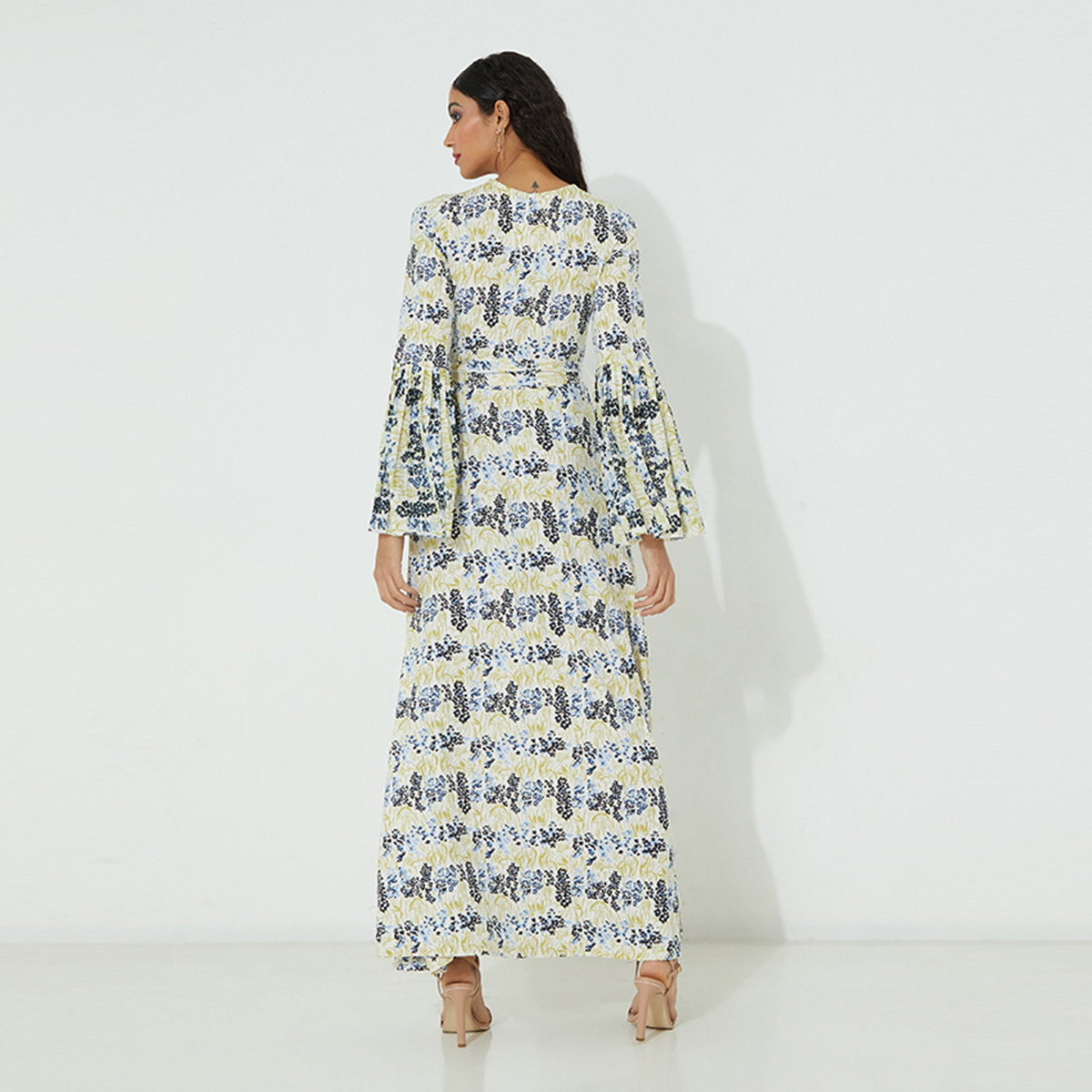 Beverly Hills Polo Club Women White Printed Flared Sleeves Tie Belt Maxi Dress-women-clothing-dresses-image-2