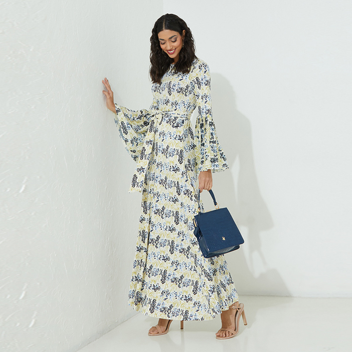 Beverly Hills Polo Club Women White Printed Flared Sleeves Tie Belt Maxi Dress-women-clothing-dresses-image-4