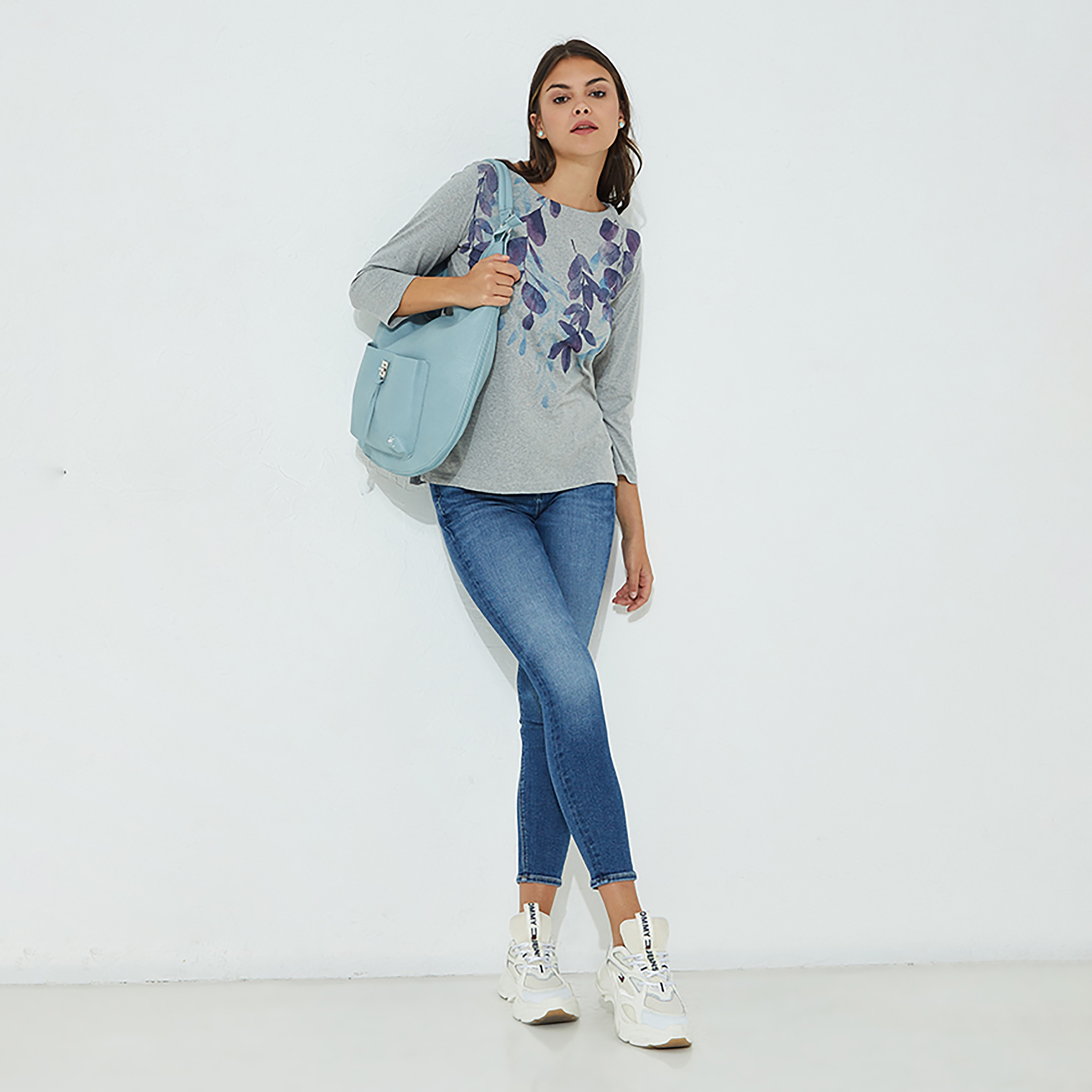 Beverly Hills Polo Club Leaf Print Round Neck Three-Quarter Sleeves Women's Top-women-clothing-shirtsandblouses-blouses-image-2