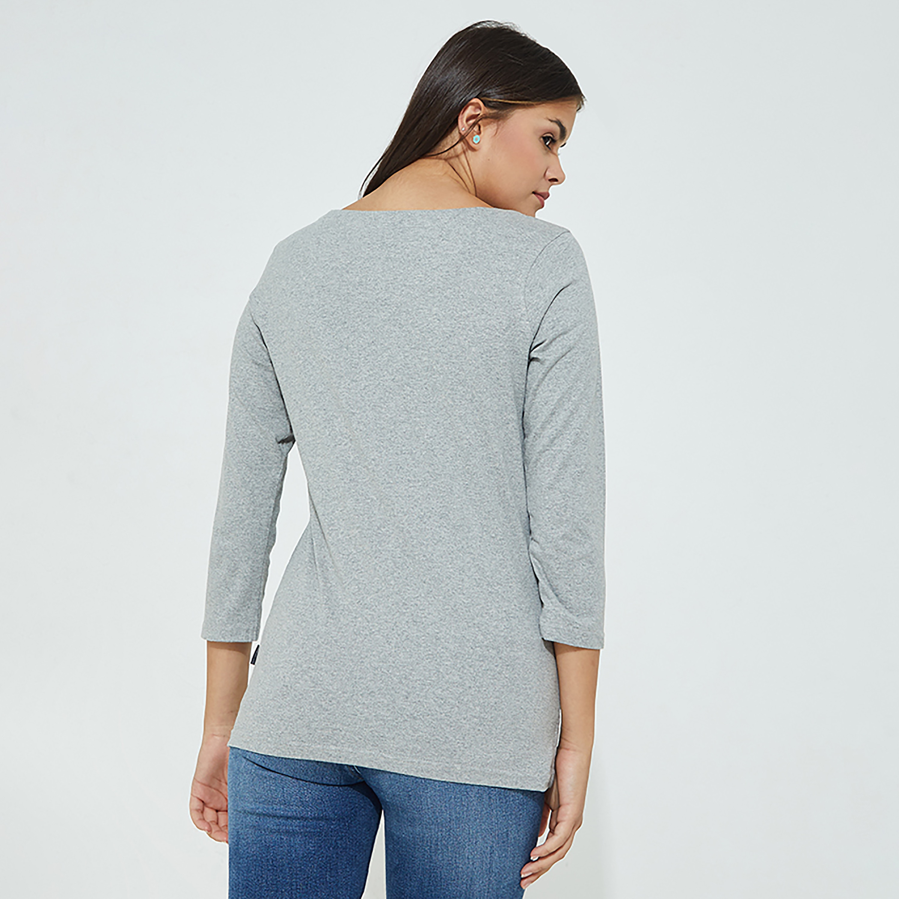Beverly Hills Polo Club Leaf Print Round Neck Three-Quarter Sleeves Women's Top-women-clothing-shirtsandblouses-blouses-image-4