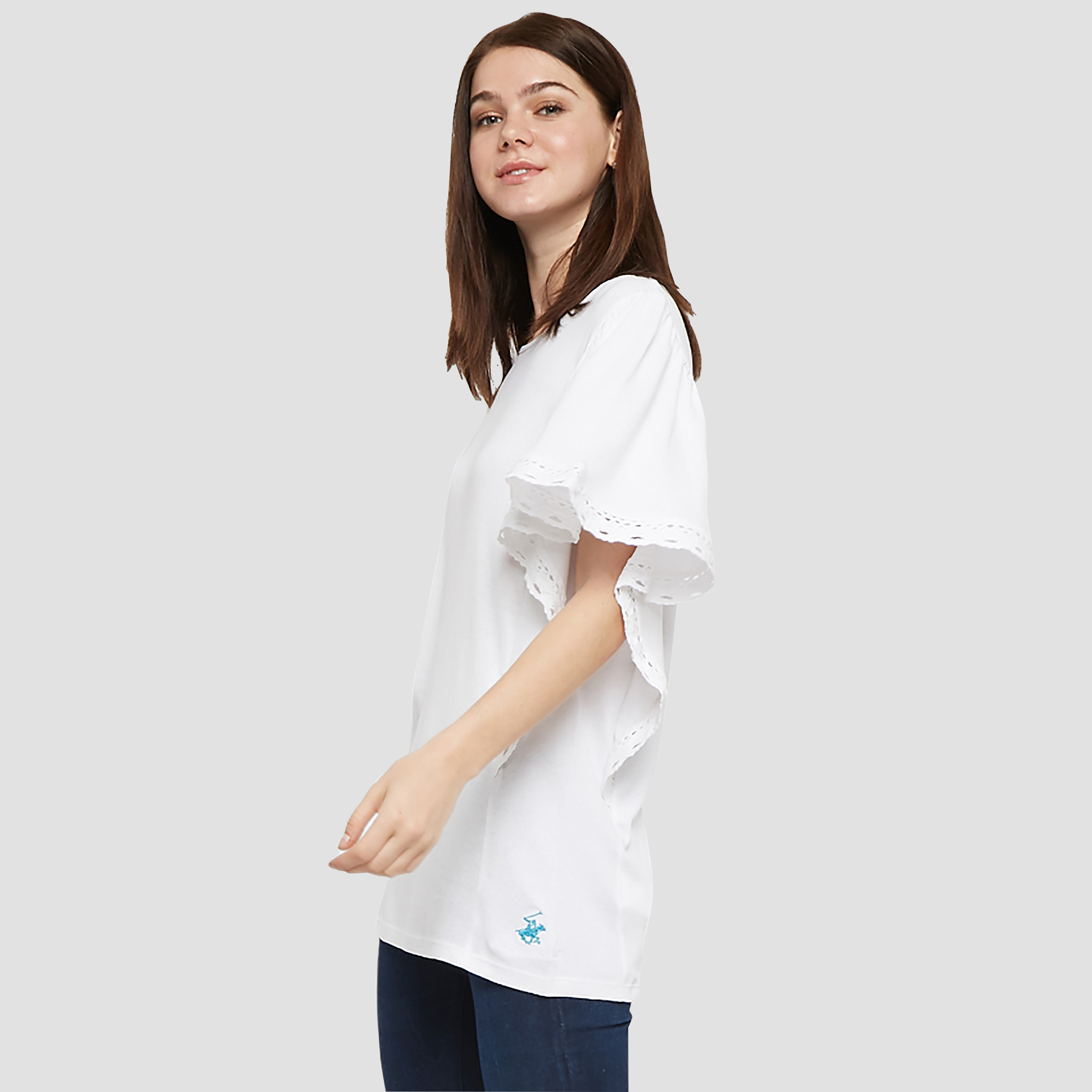 بلوزة نسائية بياقة دائرية وأكمام قصيرة مزينة بالدانتيل من بيفرلي هيلز بولو كلوب-women-clothing-shirtsandblouses-blouses-image-2