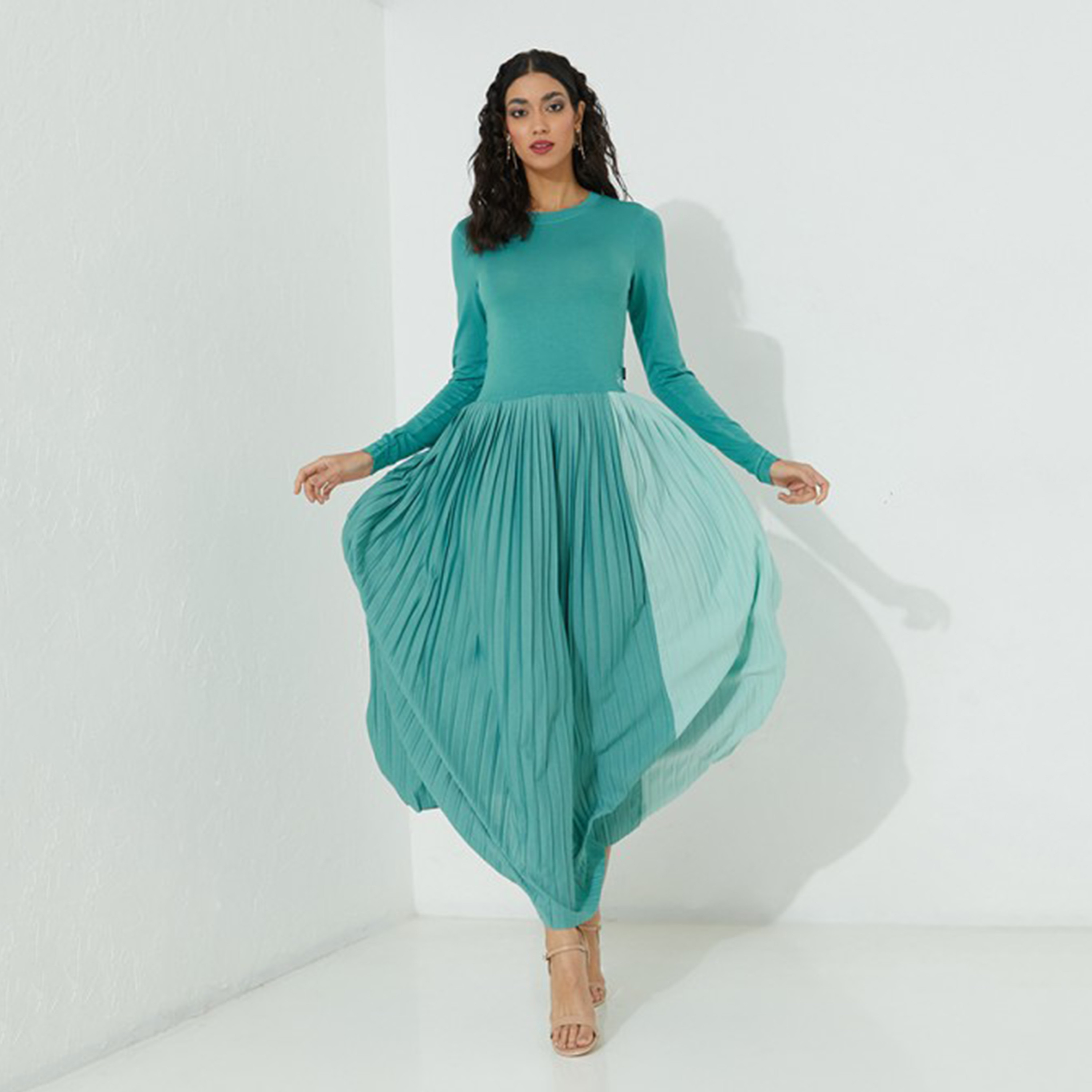 Beverly Hills Polo Club Women Teal Plain Crew Neck Maxi Dress-women-clothing-dresses-image-1