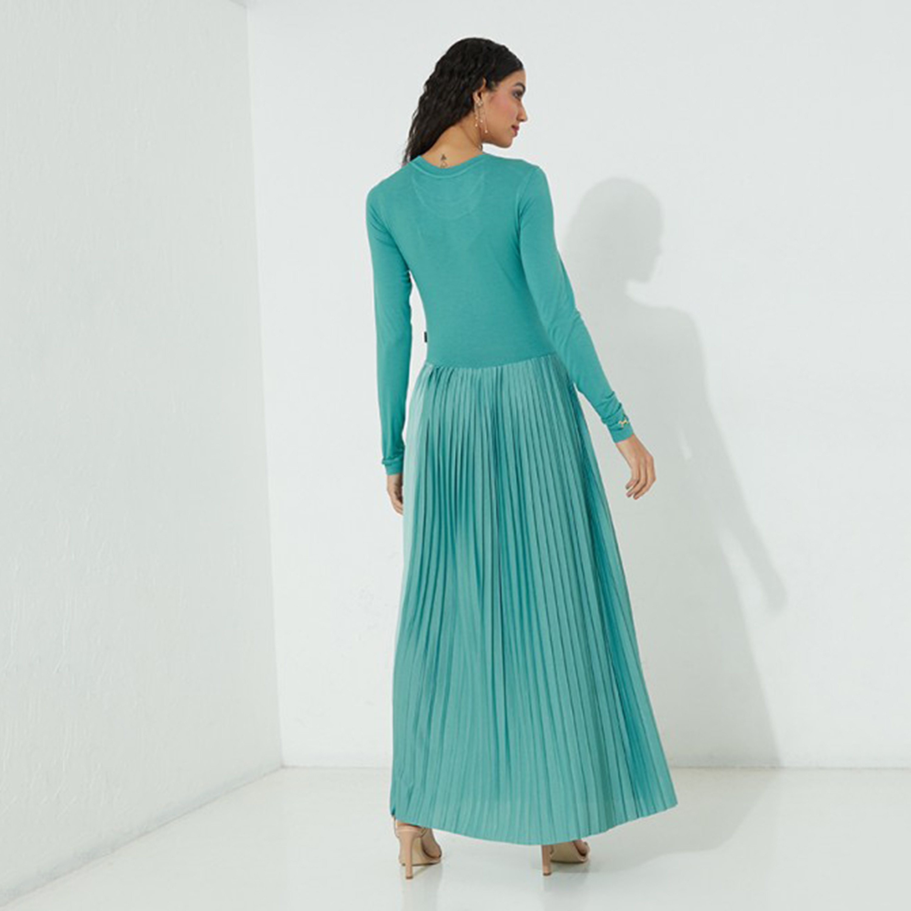Beverly Hills Polo Club Women Teal Plain Crew Neck Maxi Dress-women-clothing-dresses-image-2