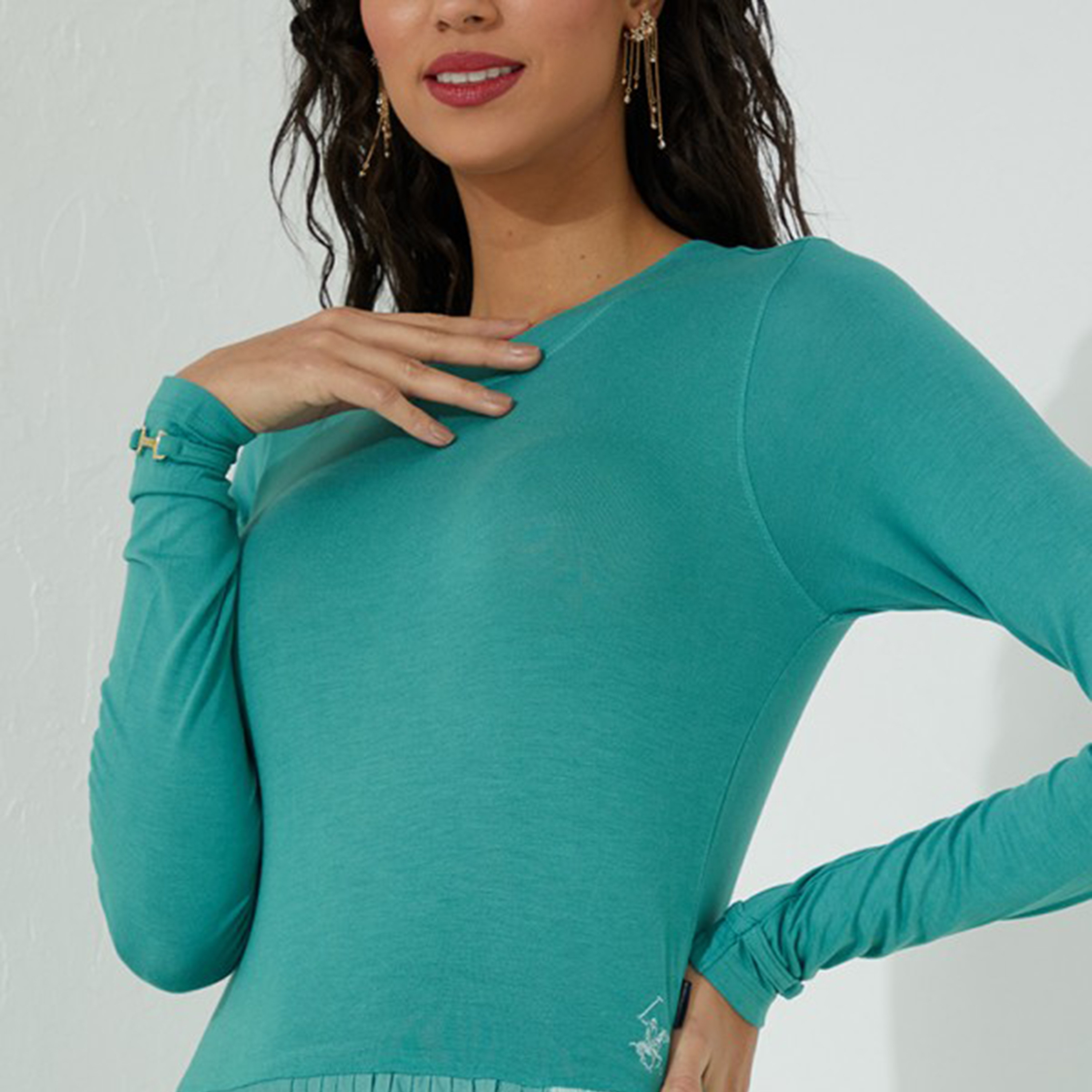 Beverly Hills Polo Club Women Teal Plain Crew Neck Maxi Dress-women-clothing-dresses-image-3