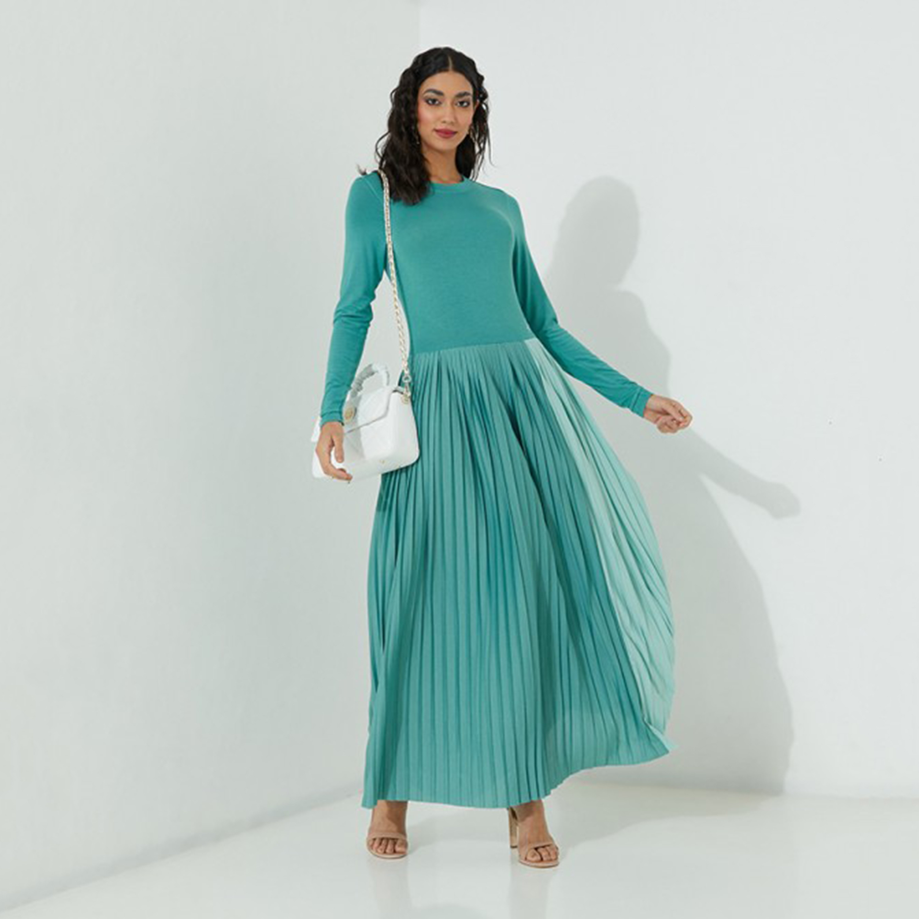 Beverly Hills Polo Club Women Teal Plain Crew Neck Maxi Dress-women-clothing-dresses-image-4