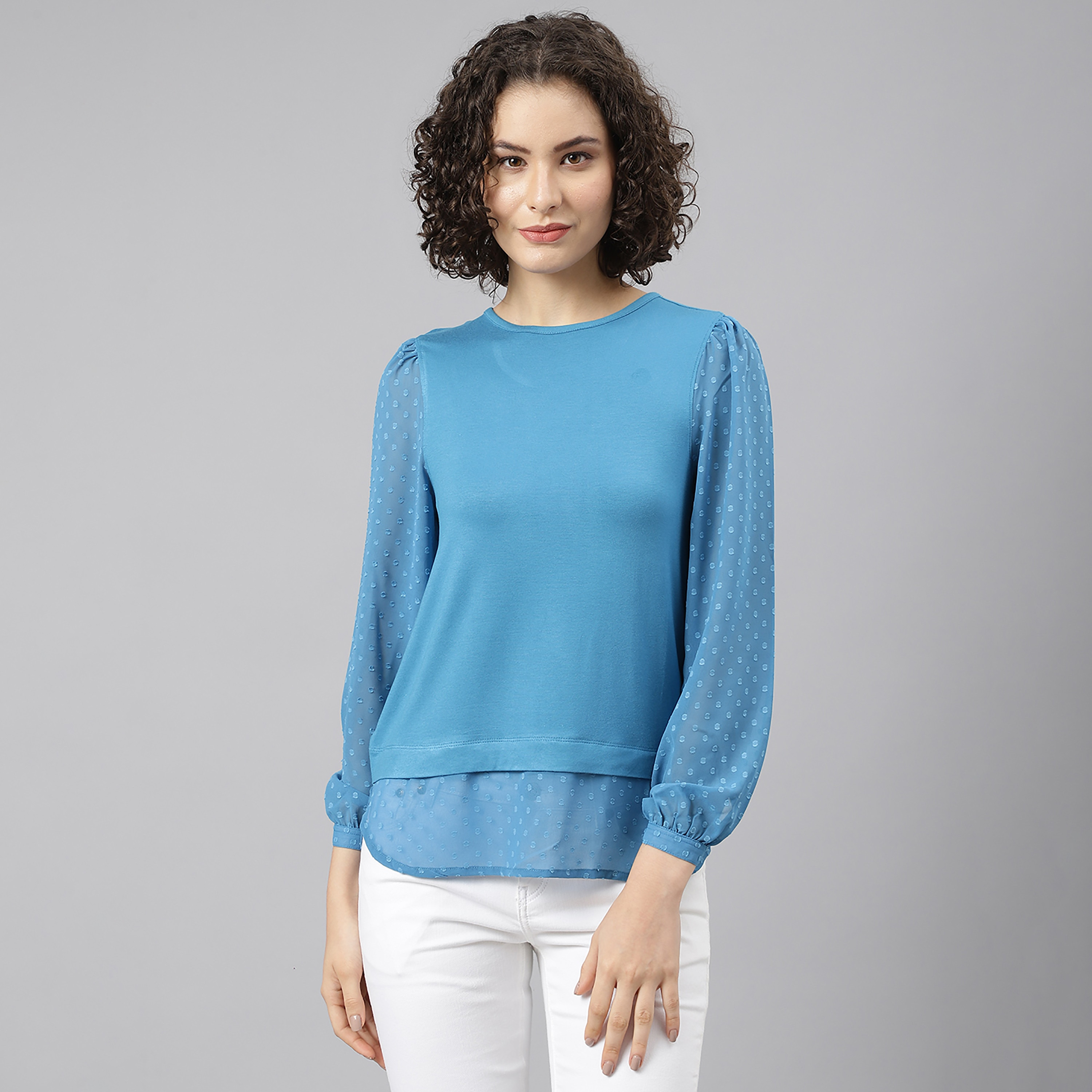 بلوزة بياقة دائرية مزينة بزخرفة زرقاء للنساء من بيفرلي هيلز بولو كلوب-women-clothing-shirtsandblouses-blouses-image-1