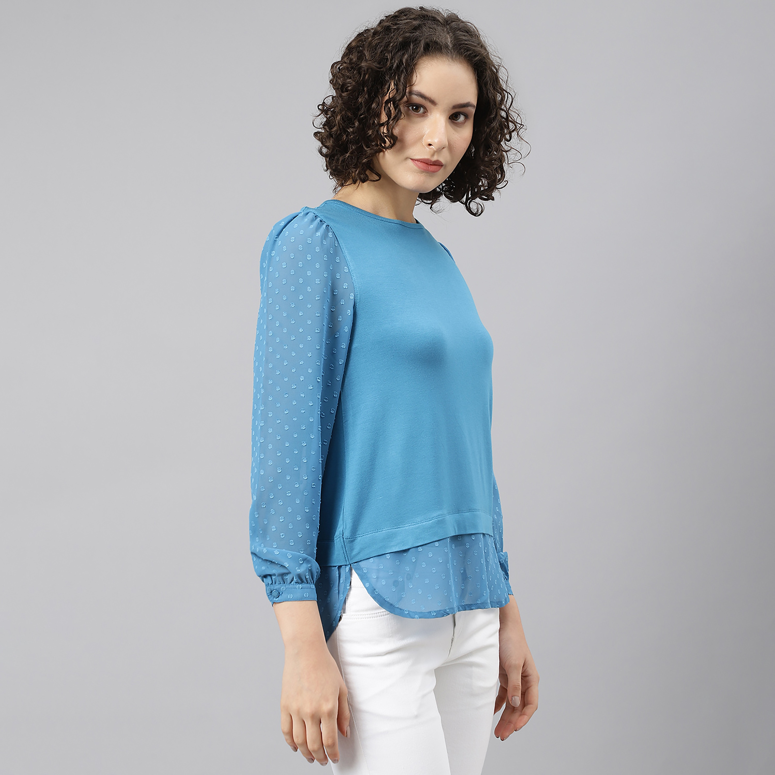 Beverly Hills Polo Club Women Blue Applique Crew Neck Top-women-clothing-shirtsandblouses-blouses-image-3
