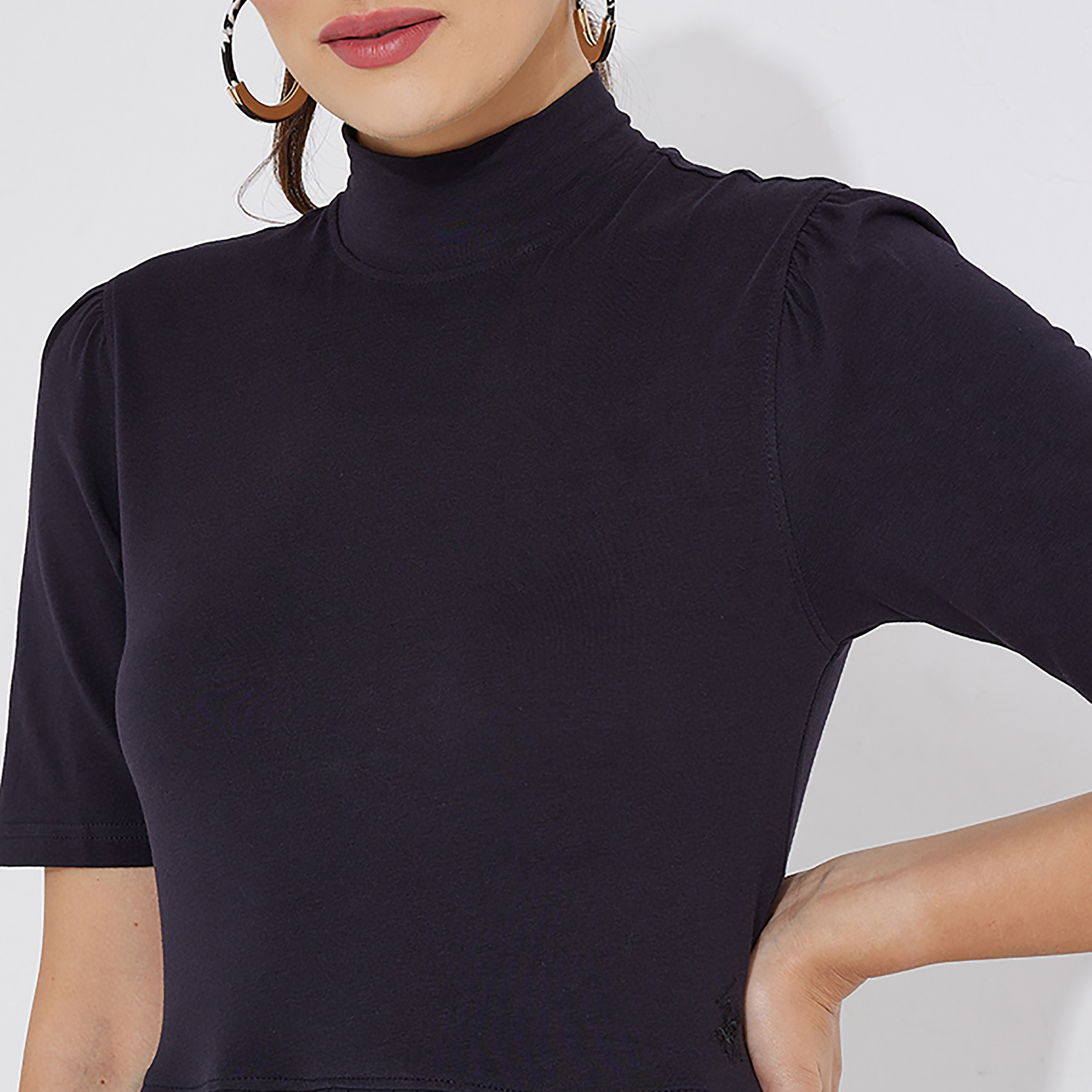 Beverly Hills Polo Club Black High Neck Pleated Midi Dress-women-clothing-dresses-image-3