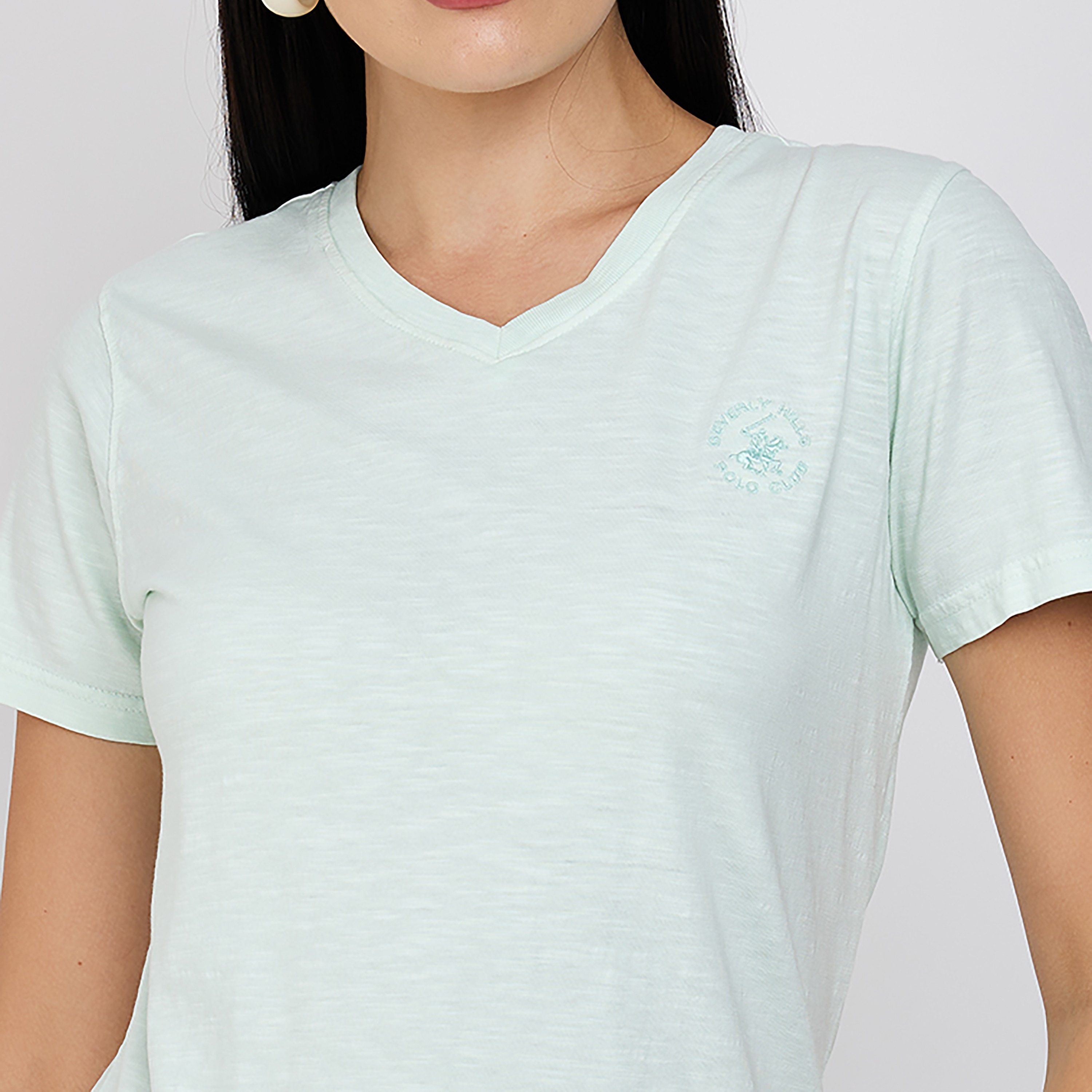 تي شيرت بيفرلي هيلز بولو كلوب بياقة على شكل وي وأكمام قصيرة مع شعار-women-clothing-tshirts-image-3