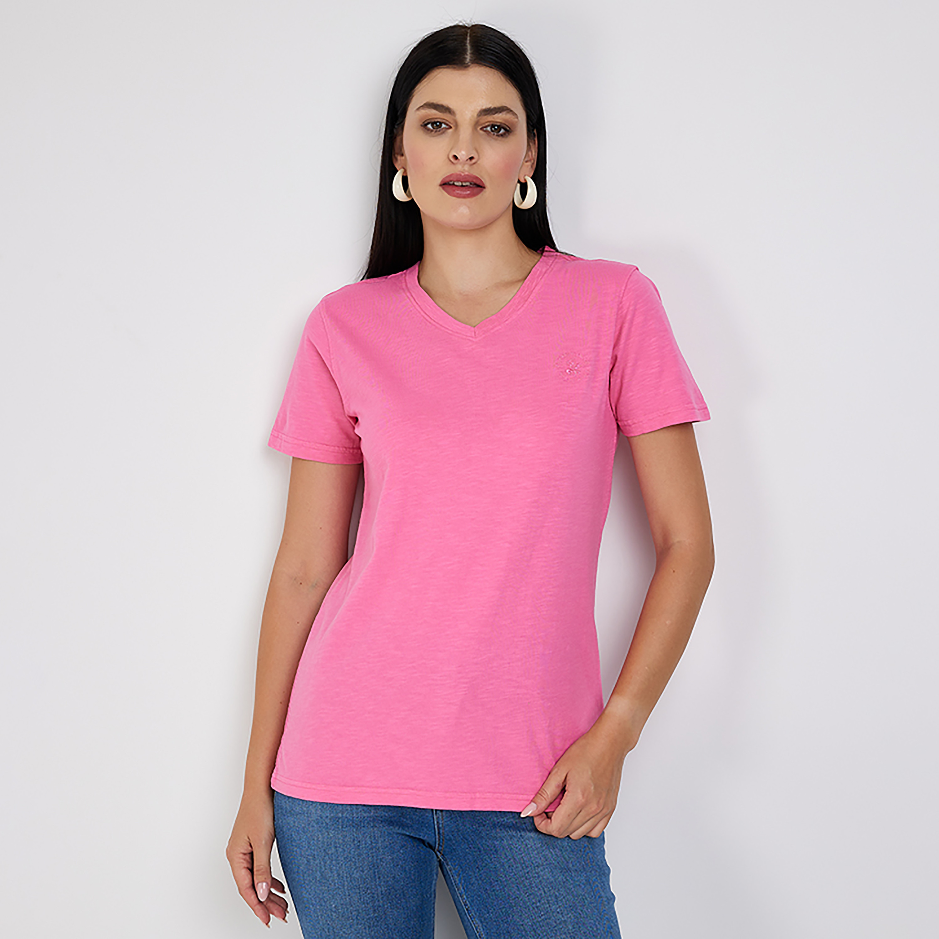 تي شيرت بيفرلي هيلز بولو كلوب بياقة على شكل وي وأكمام قصيرة مع شعار-women-clothing-tshirts-image-1