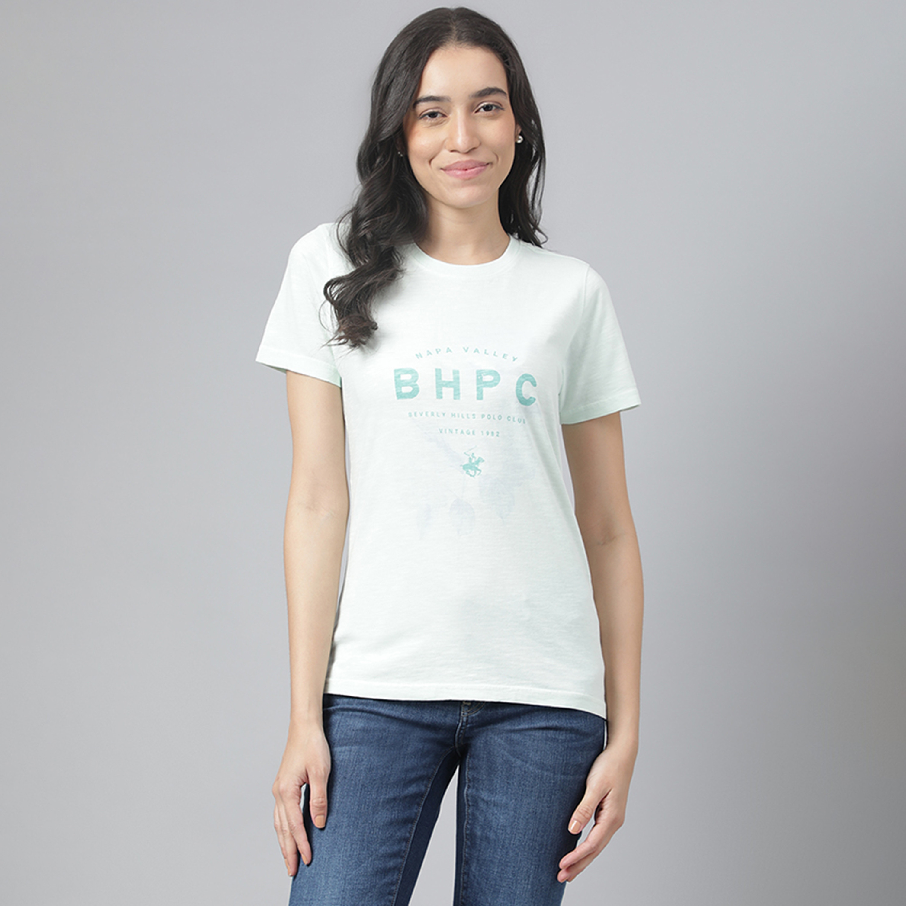 Beverly Hills Polo Club Logo Print Crew Neck Short Sleeves Women's T-Shirt-women-clothing-tshirts-image-1