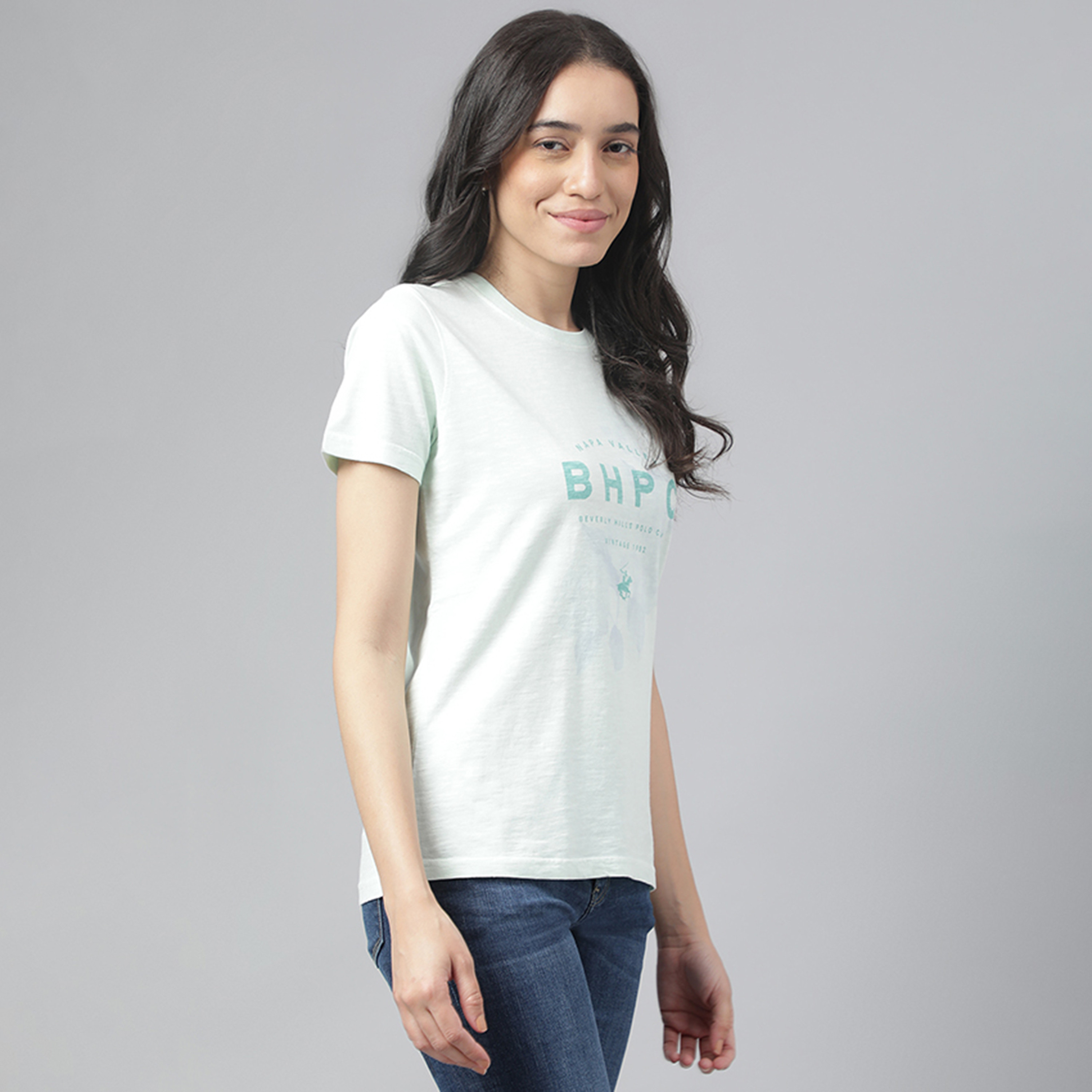 شعار نادي بيفرلي هيلز للبولو طبعة قميص نسائي برقبة دائرية بأكمام قصيرة-women-clothing-tshirts-image-3