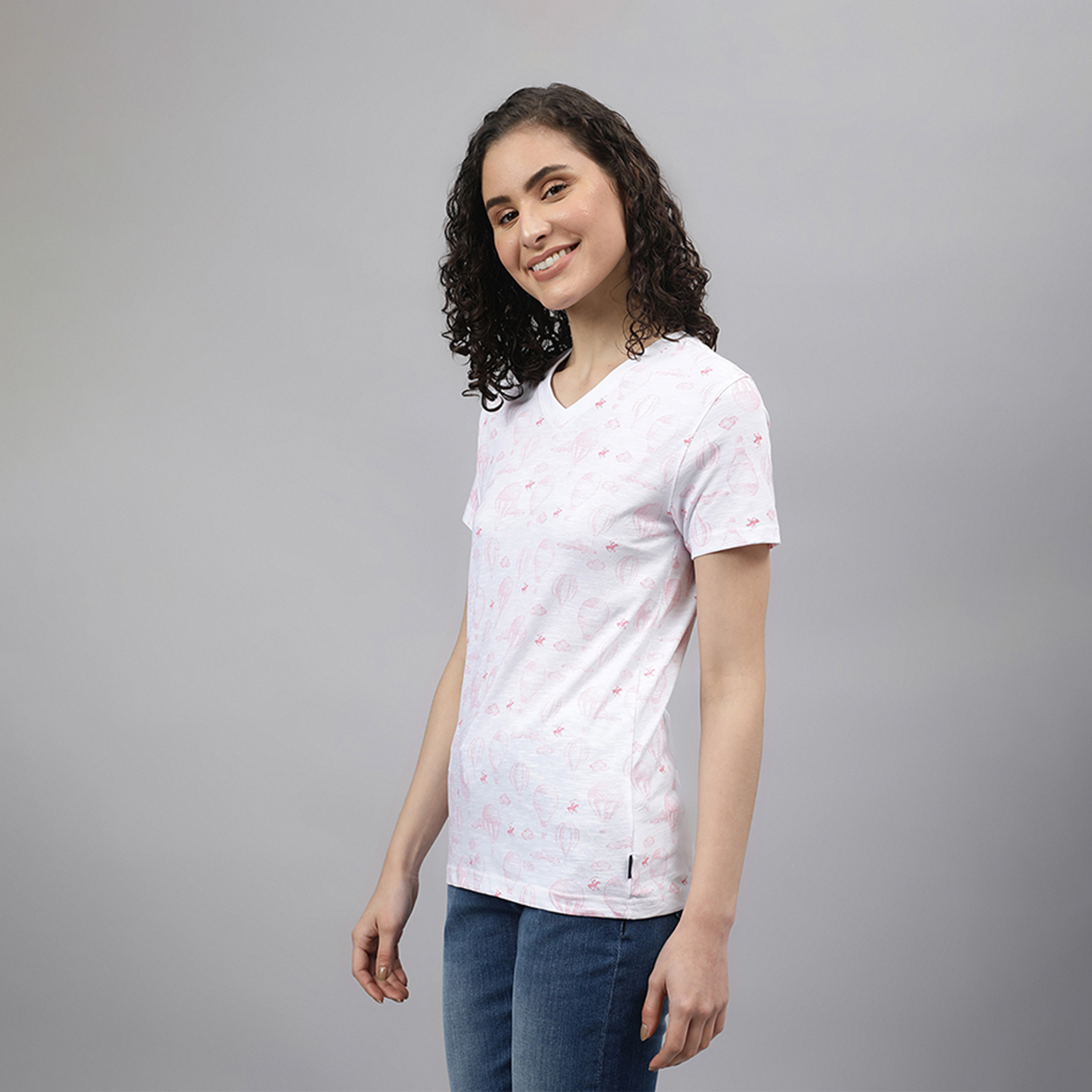 Beverly Hills Polo Club Printed V-neck Short Sleeve T-shirt-women-clothing-tshirts-image-2