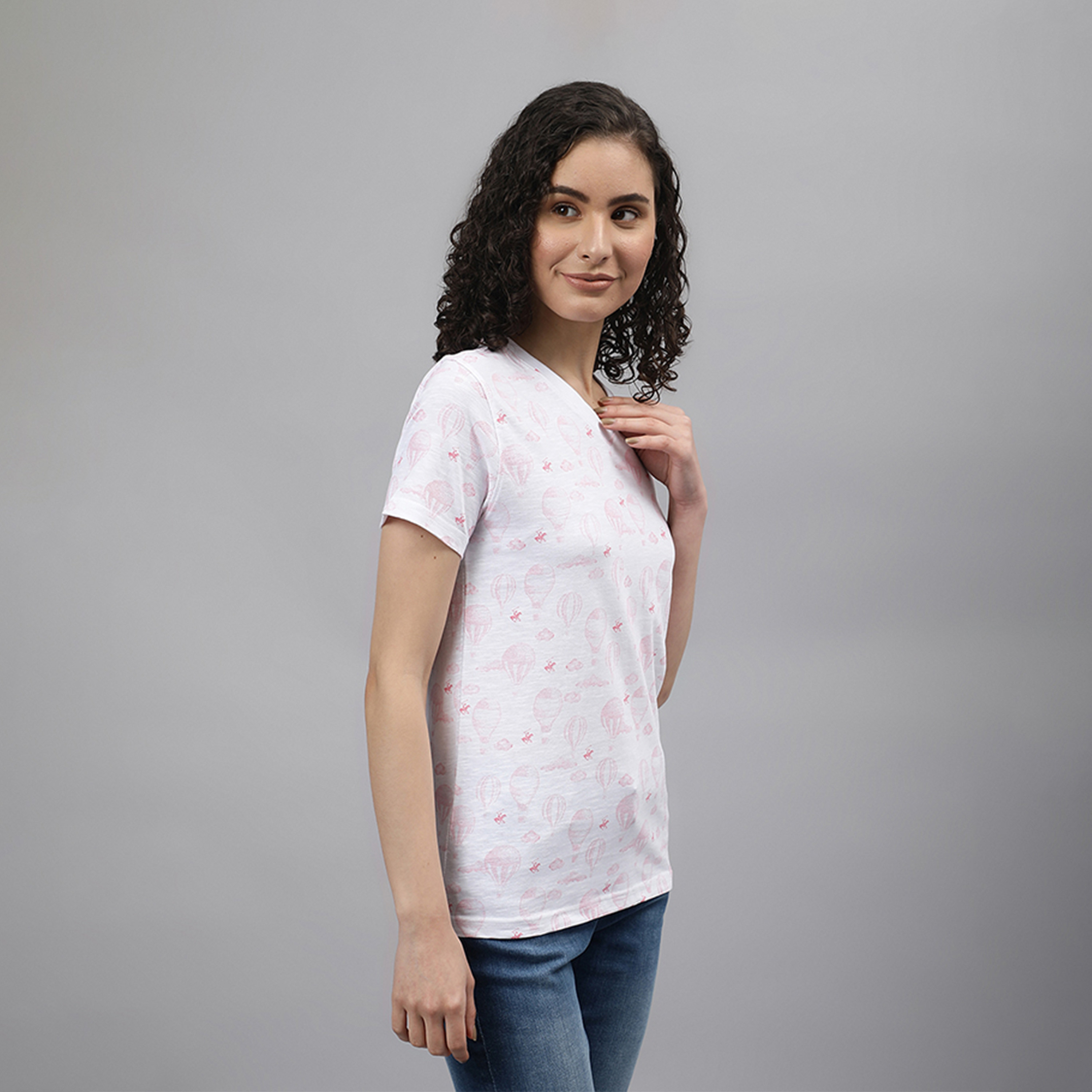 Beverly Hills Polo Club Printed V-neck Short Sleeve T-shirt-women-clothing-tshirts-image-3