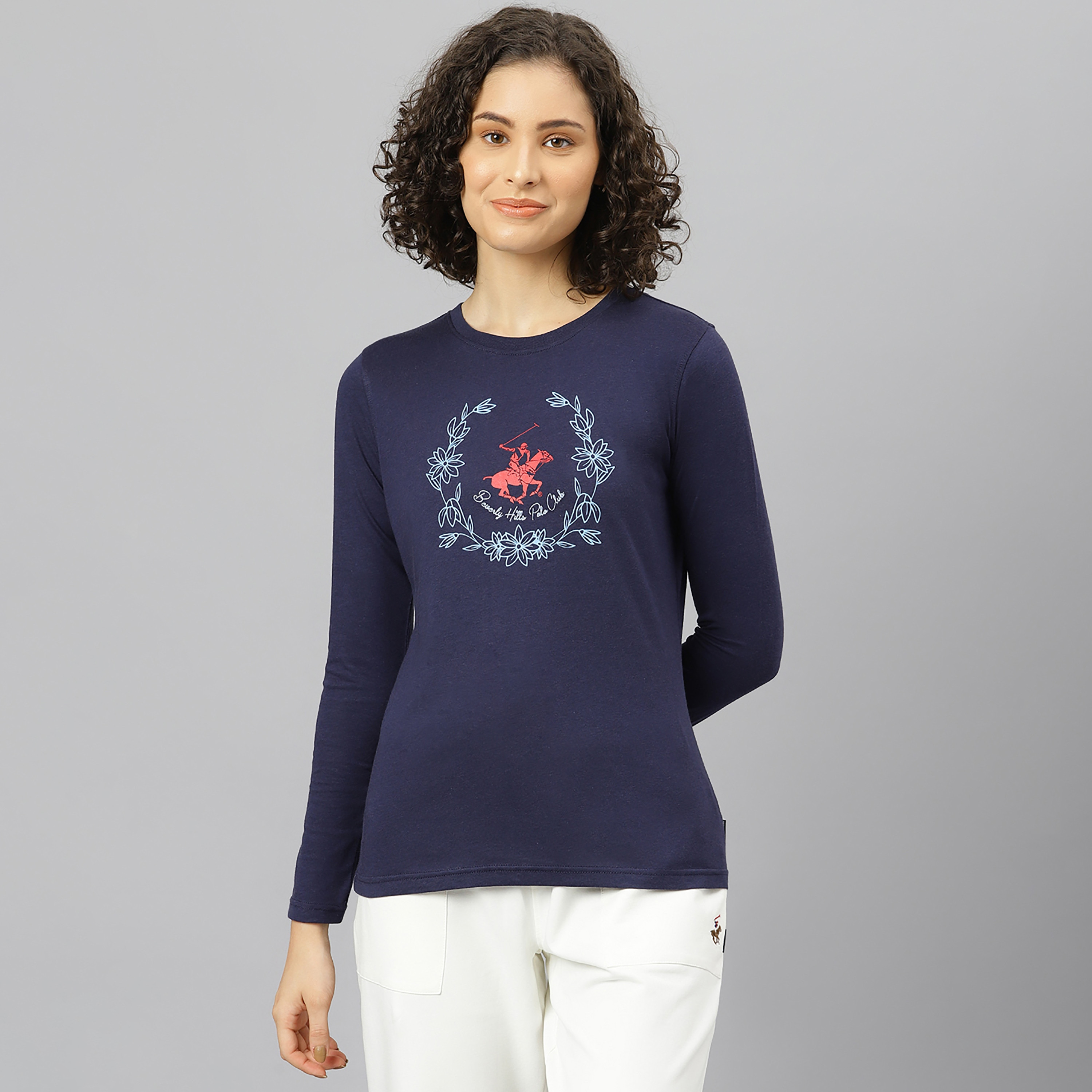 تي شيرت بياقة مستديرة بتصميم مطبوعة وأكمام طويلة من بيفرلي هيلز بولو كلوب -women-clothing-tshirts-image-1