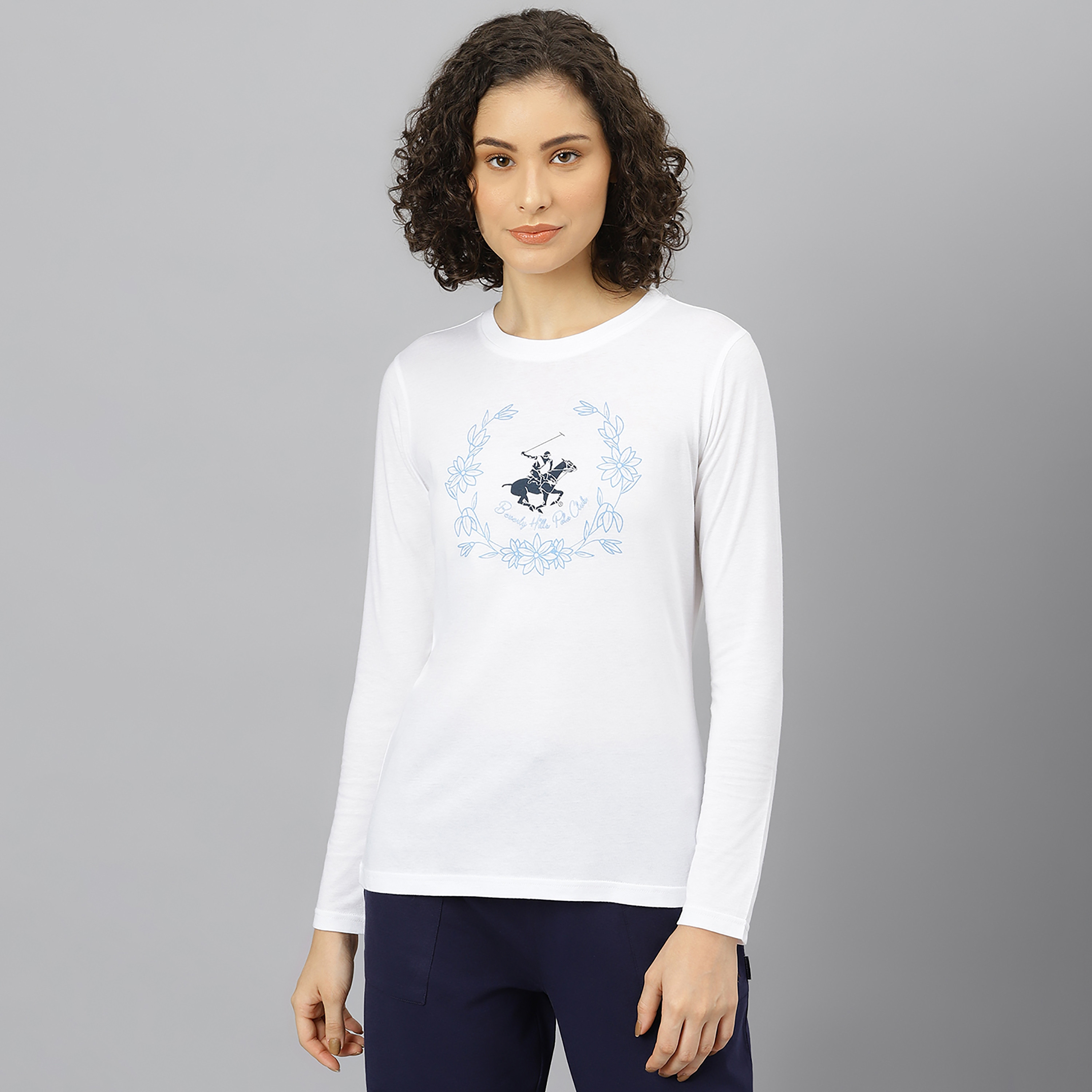 تي شيرت بياقة مستديرة بتصميم مطبوعة وأكمام طويلة من بيفرلي هيلز بولو كلوب -women-clothing-tshirts-image-5