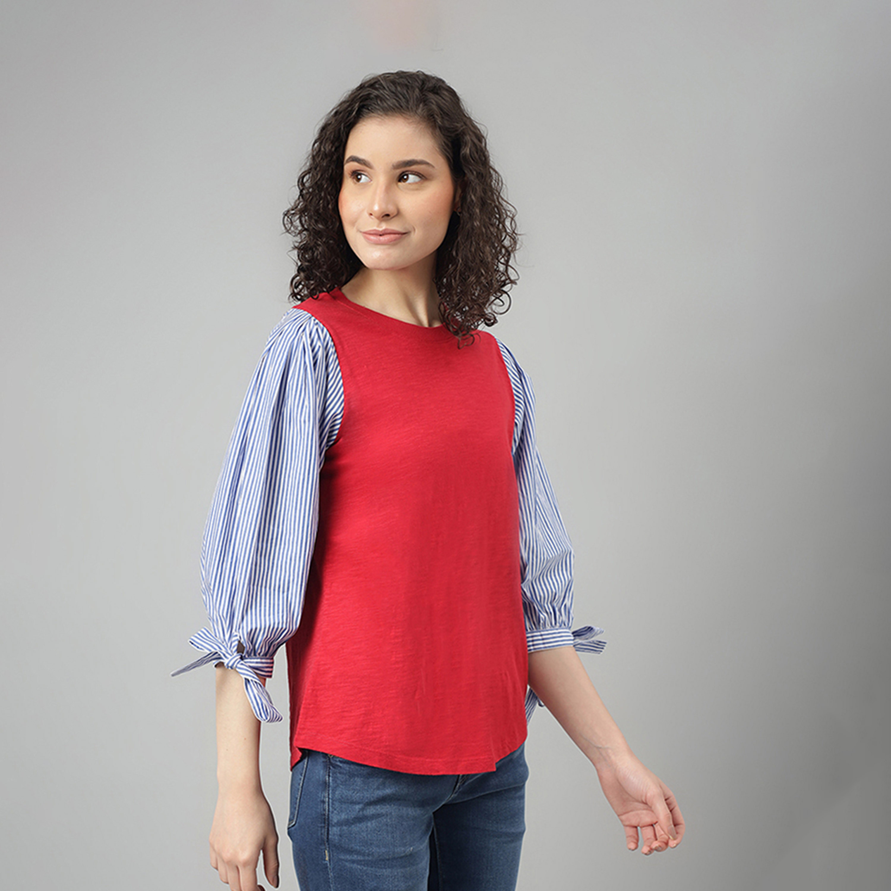 Beverly Hills Polo Club Striped Crew Neck Three-Quarter Sleeve Top-women-clothing-tshirts-image-3
