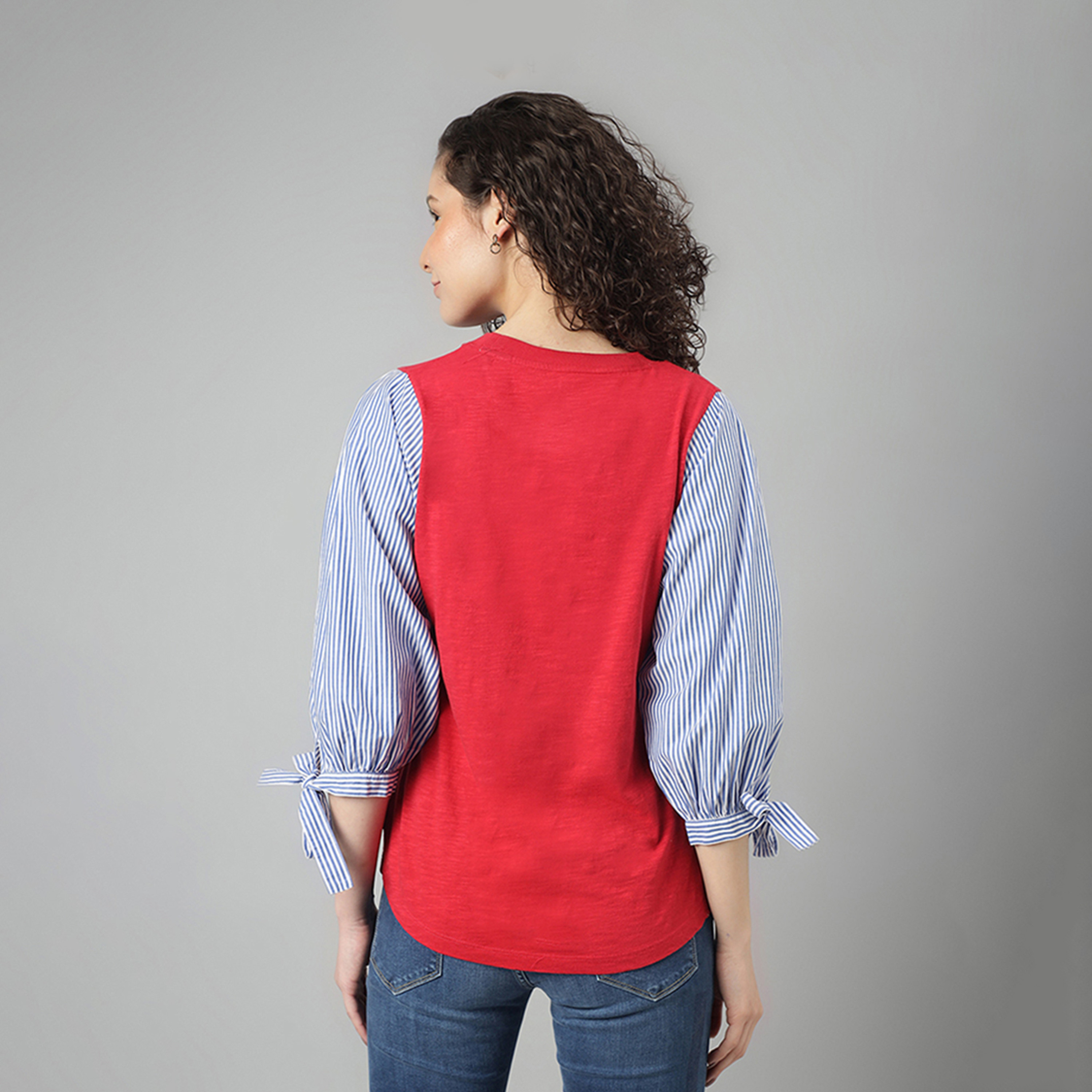 Beverly Hills Polo Club Striped Crew Neck Three-Quarter Sleeve Top-women-clothing-tshirts-image-4