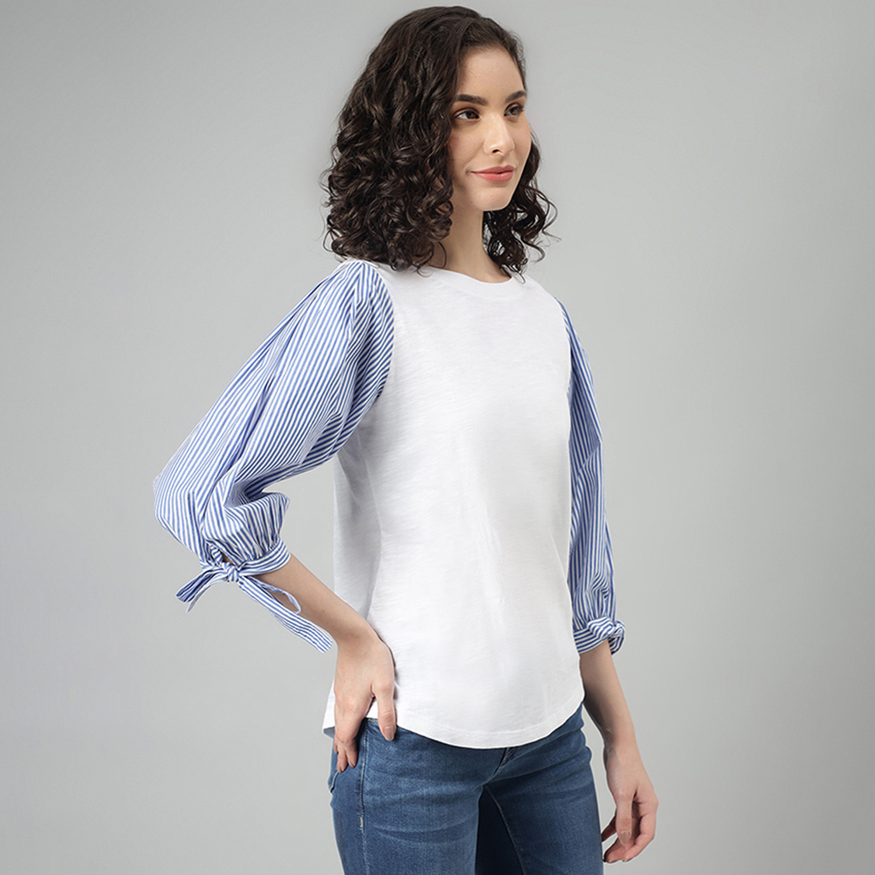 Beverly Hills Polo Club Color Block Crew Neck Tie-Up Sleeves Top-women-clothing-shirtsandblouses-blouses-image-3