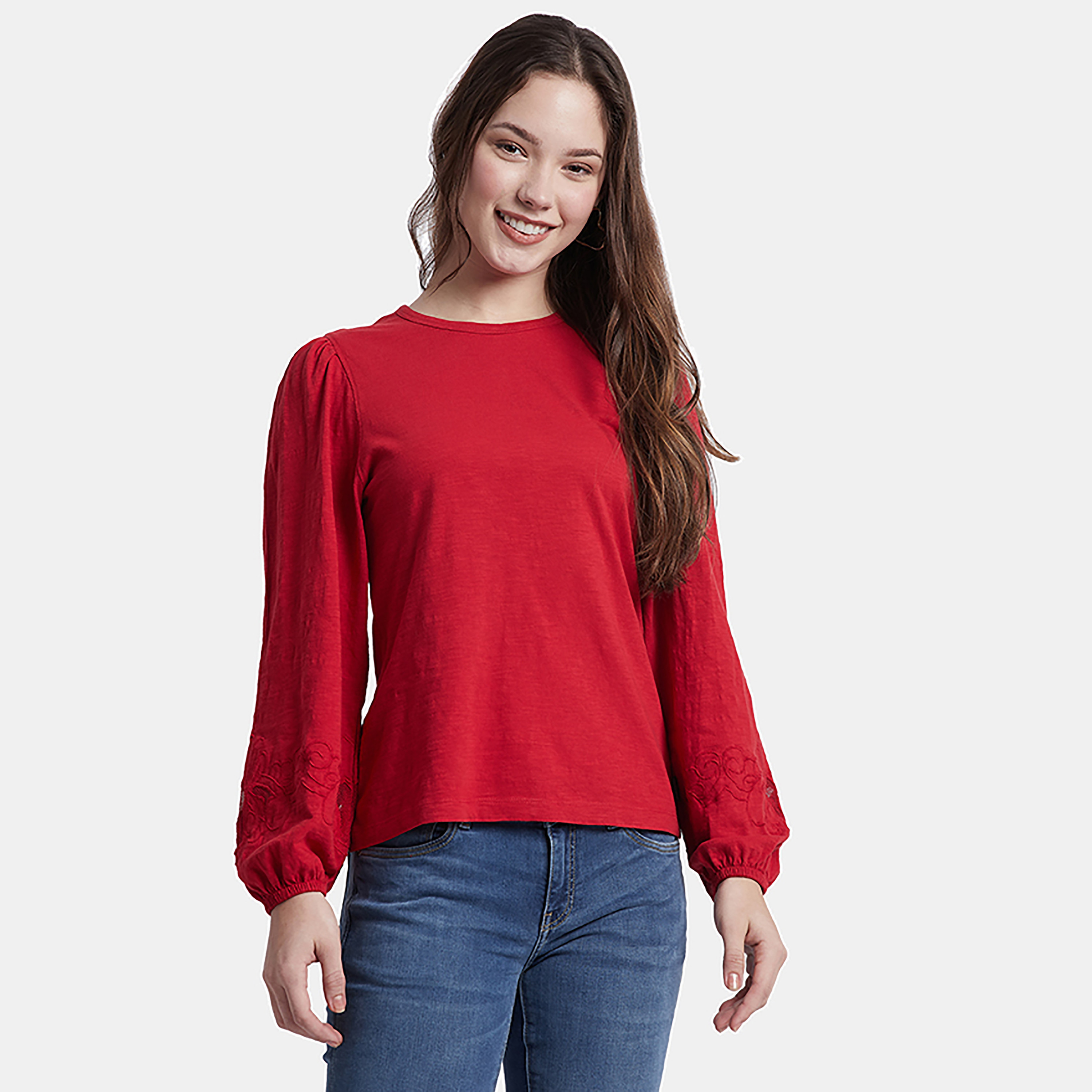 توب من بيفرلي هيلز بولو كلوب سادة بياقة دائرية وأكمام طويلة-women-clothing-shirtsandblouses-blouses-image-1