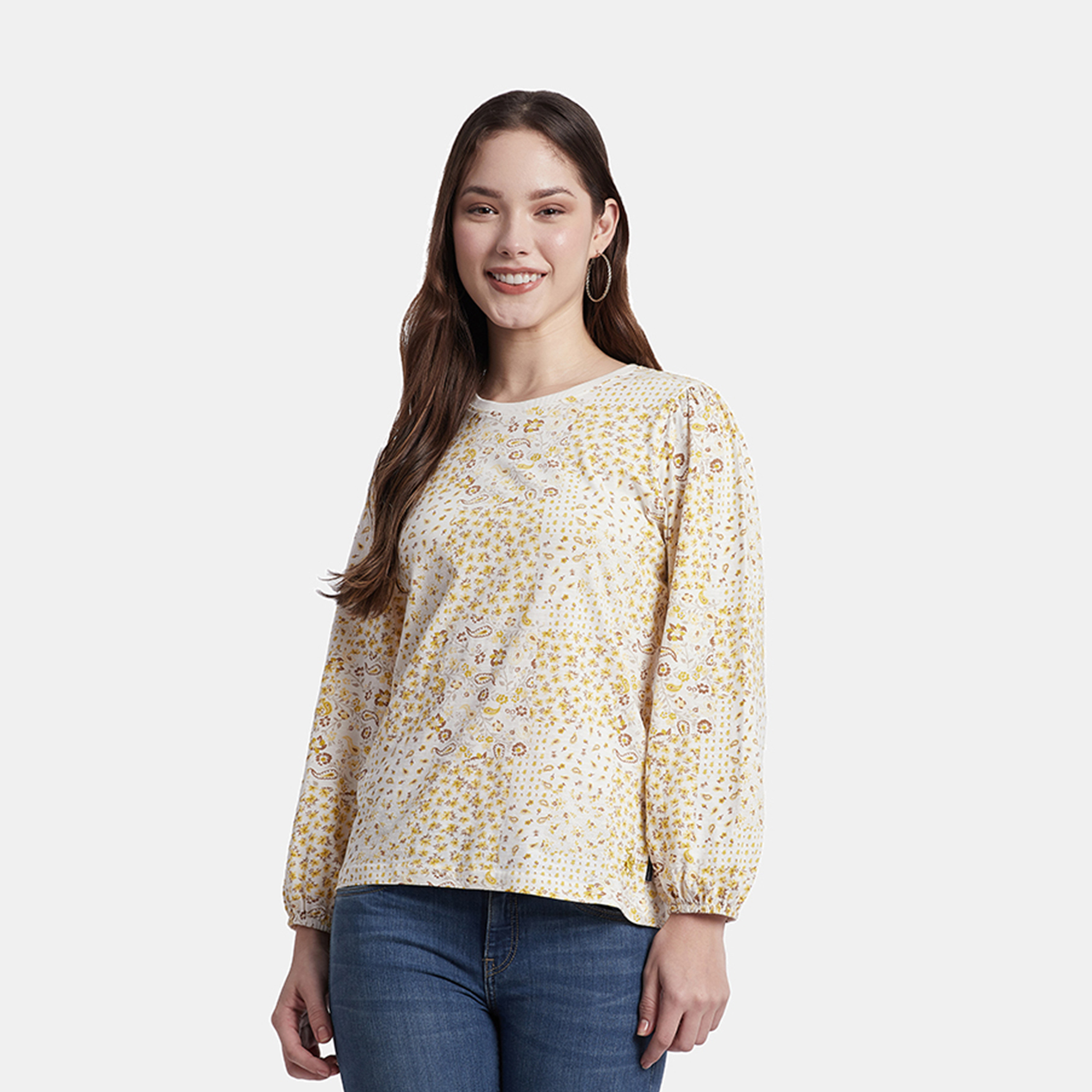 Beverly Hills Polo Club Floral Crew Neck T-shirt with Puff Sleeves-women-clothing-tshirts-image-1