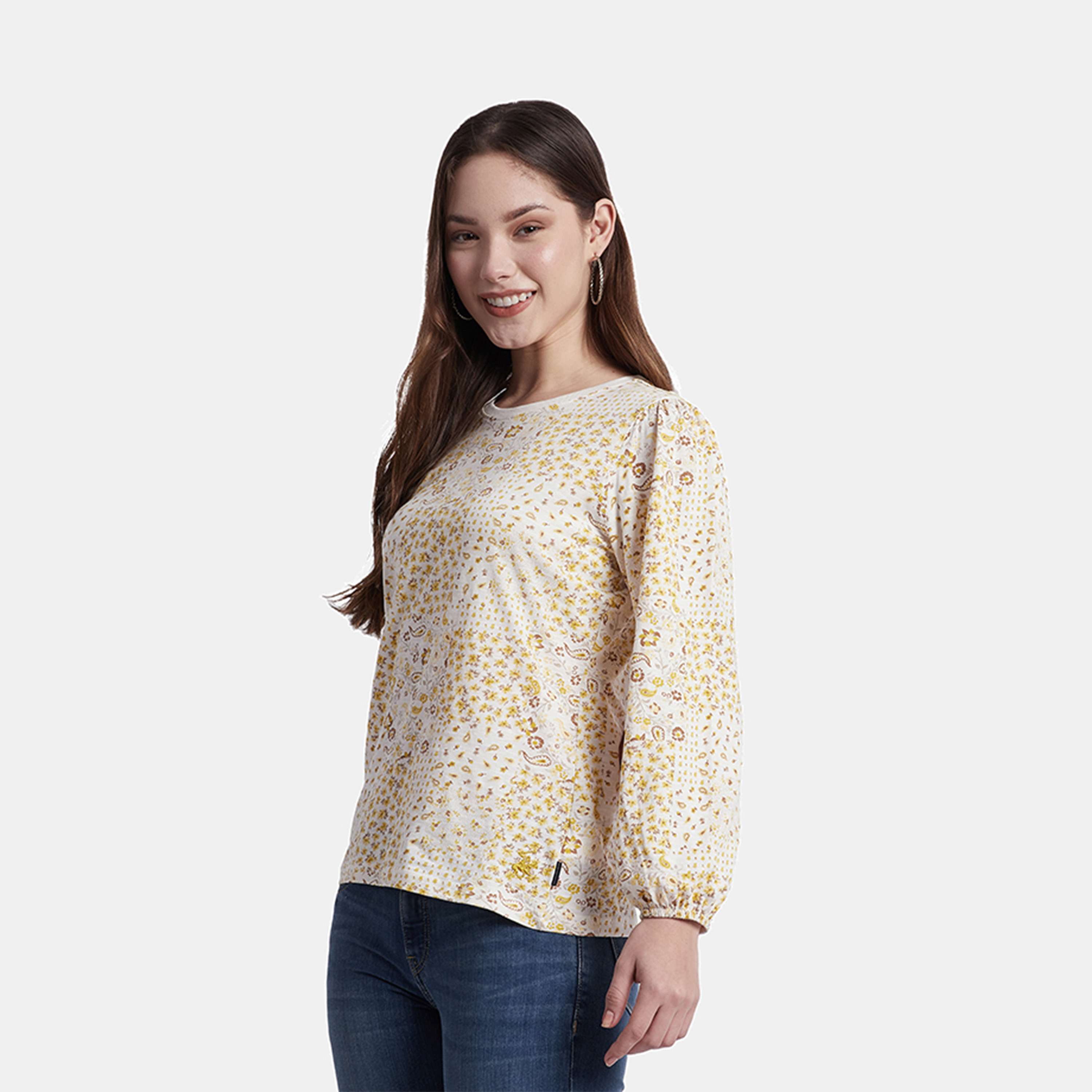 Beverly Hills Polo Club Floral Crew Neck T-shirt with Puff Sleeves-women-clothing-tshirts-image-2