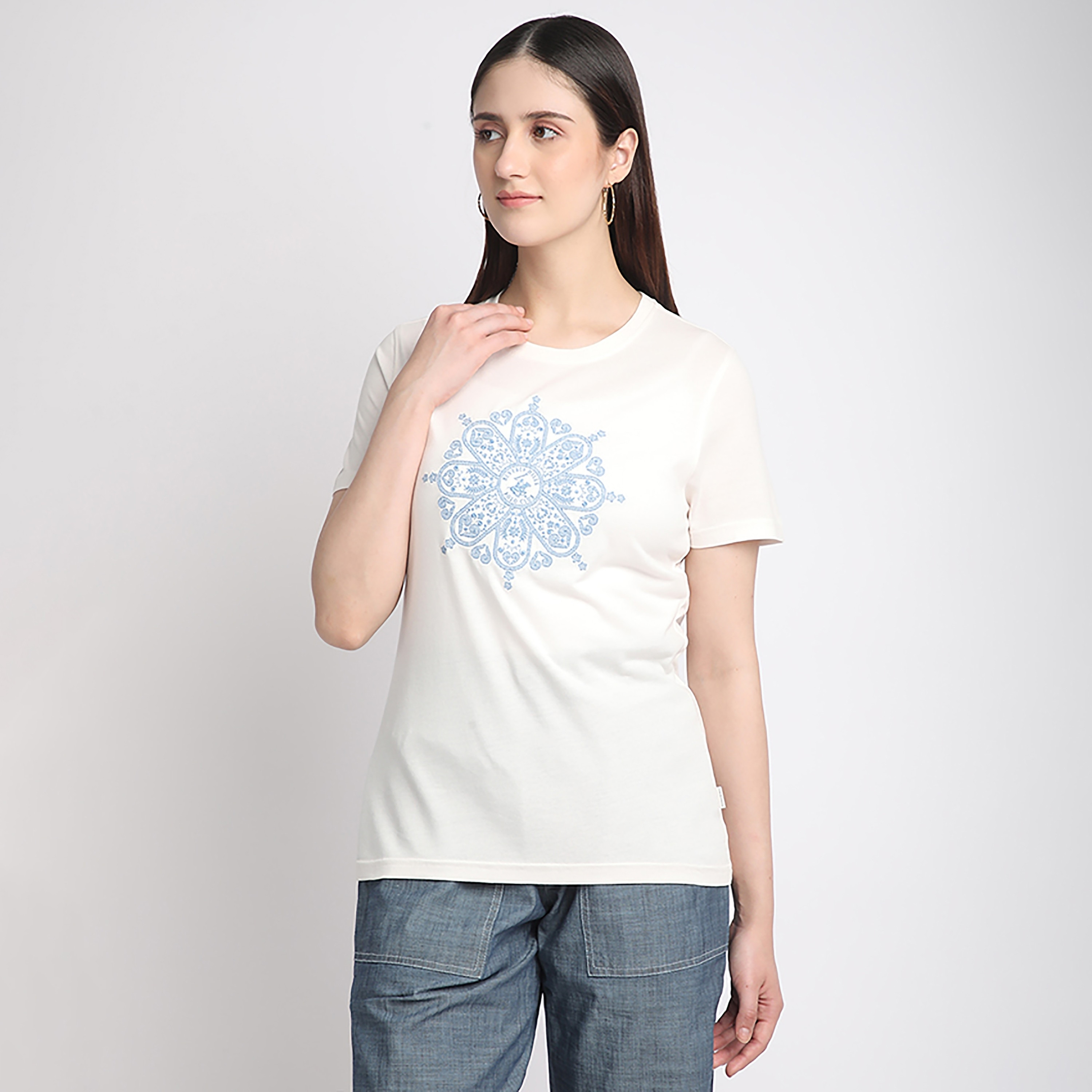 Beverly Hills Polo Club Mandala Print Round Neck Short Sleeves Women's T-Shirt-women-clothing-tshirts-image-1