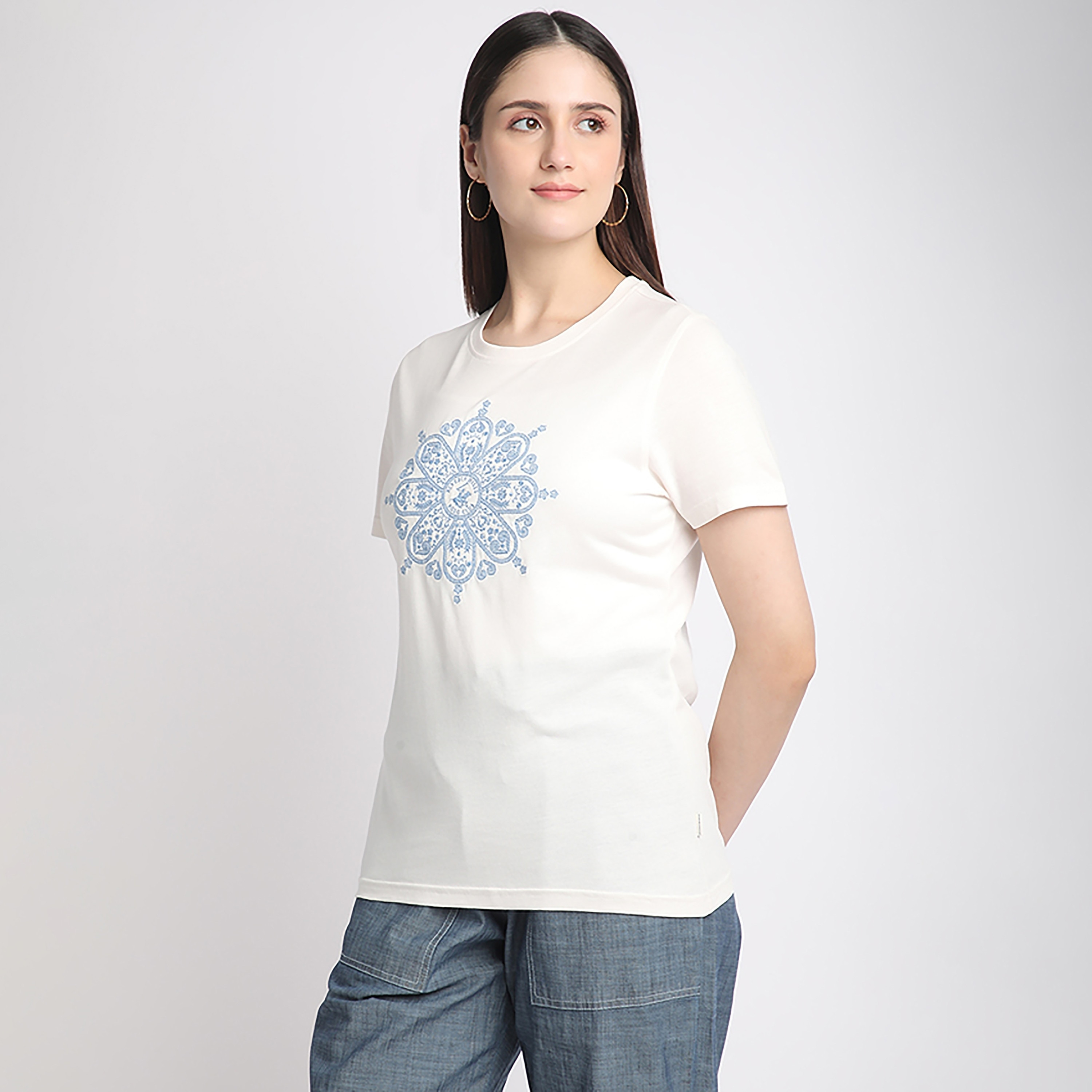 Beverly Hills Polo Club Mandala Print Round Neck Short Sleeves Women's T-Shirt-women-clothing-tshirts-image-2