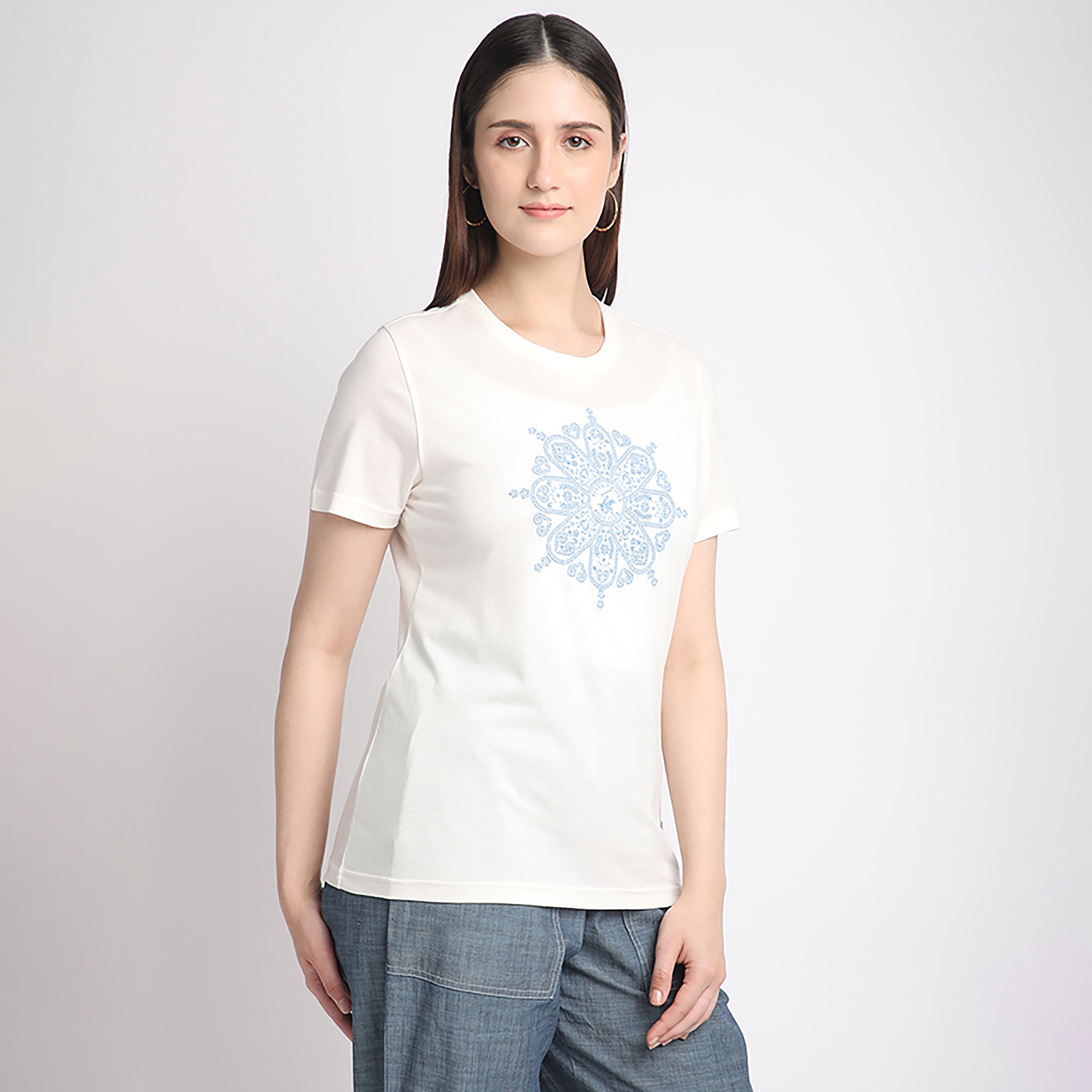 Beverly Hills Polo Club Mandala Print Round Neck Short Sleeves Women's T-Shirt-women-clothing-tshirts-image-3