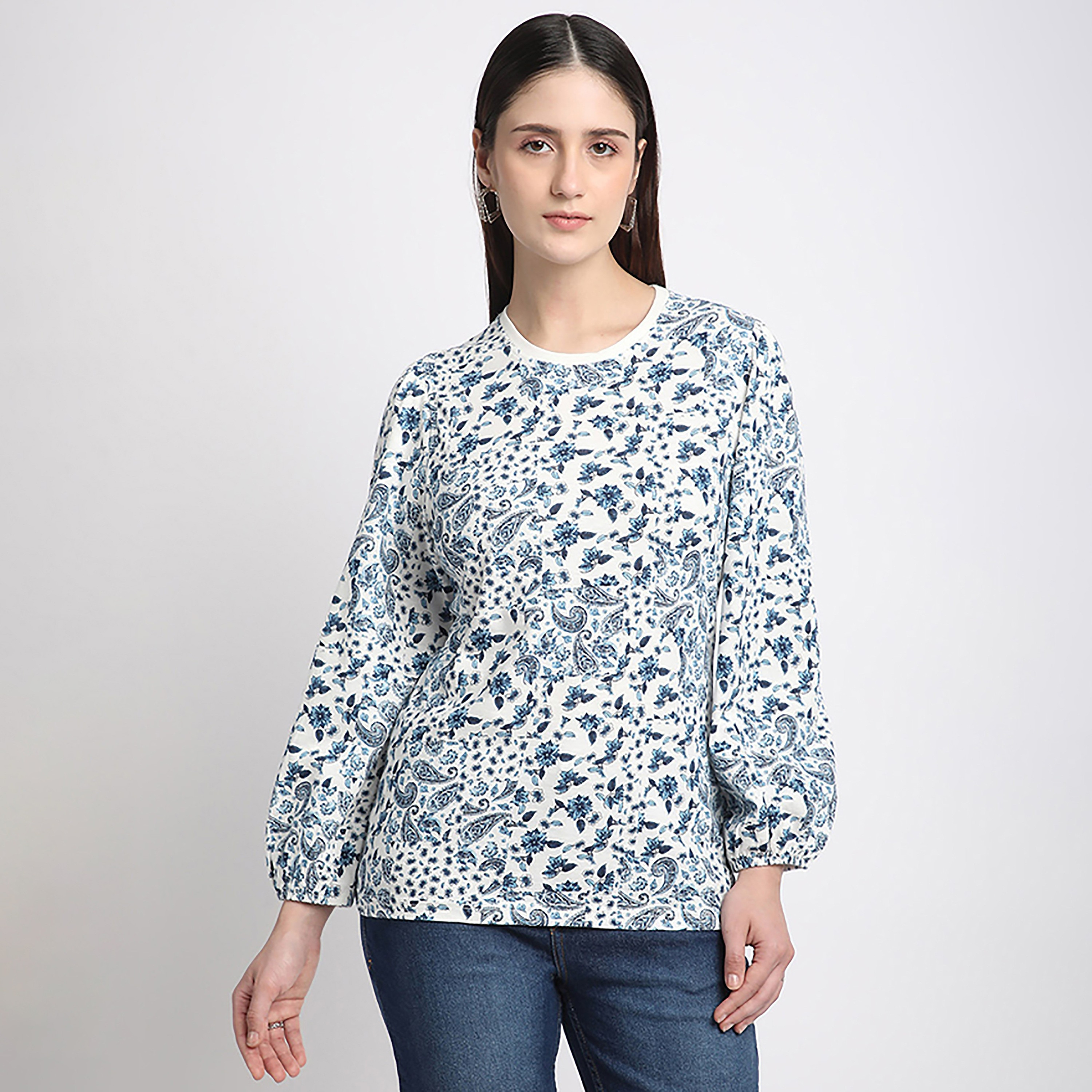 Beverly Hills Polo Club Printed Round Neck Three Quarter Women's T-Shirt-women-clothing-tshirts-image-1