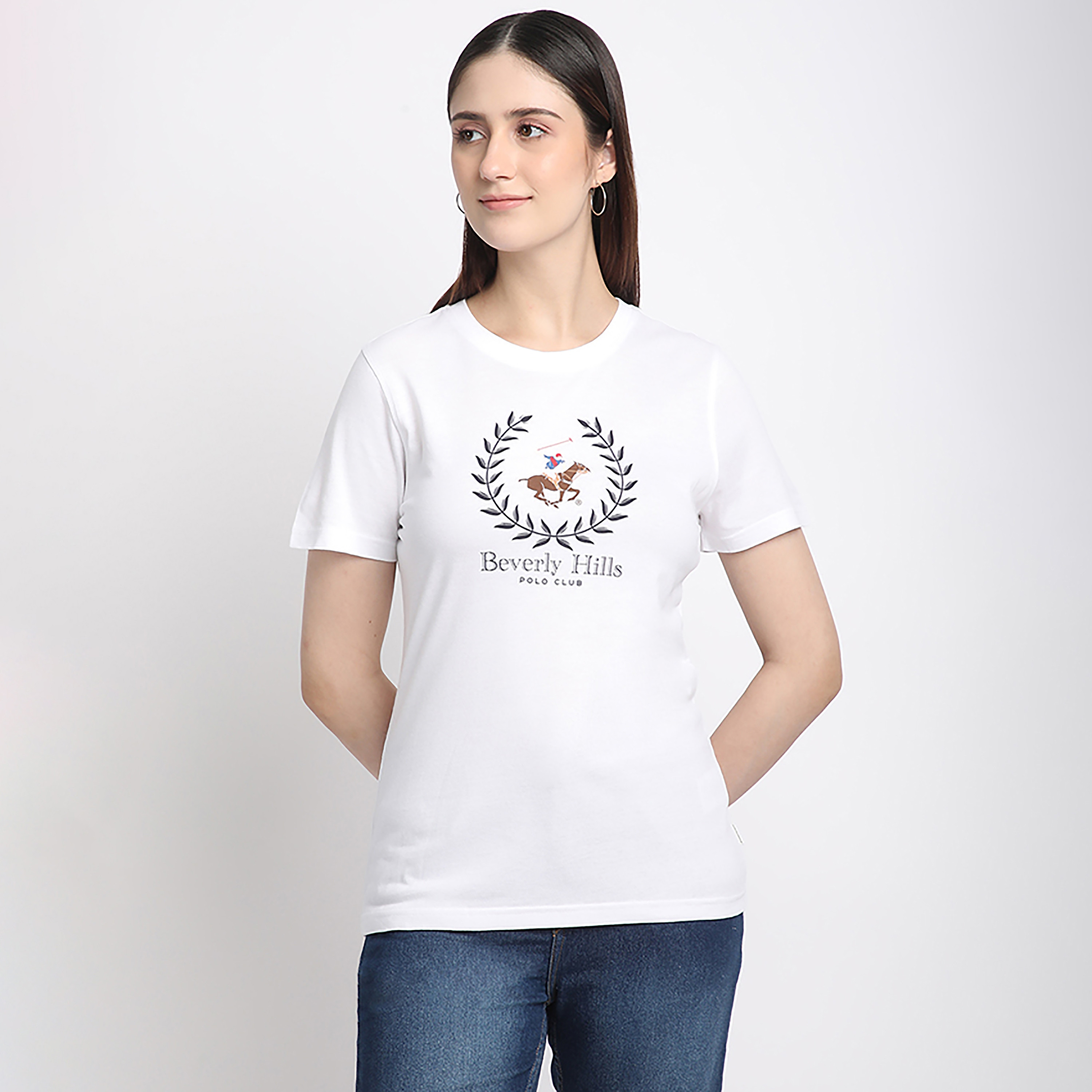 Beverly Hills Polo Club Embroidered Round Neck Short Sleeve Women's T-Shirt-women-clothing-tshirts-image-1
