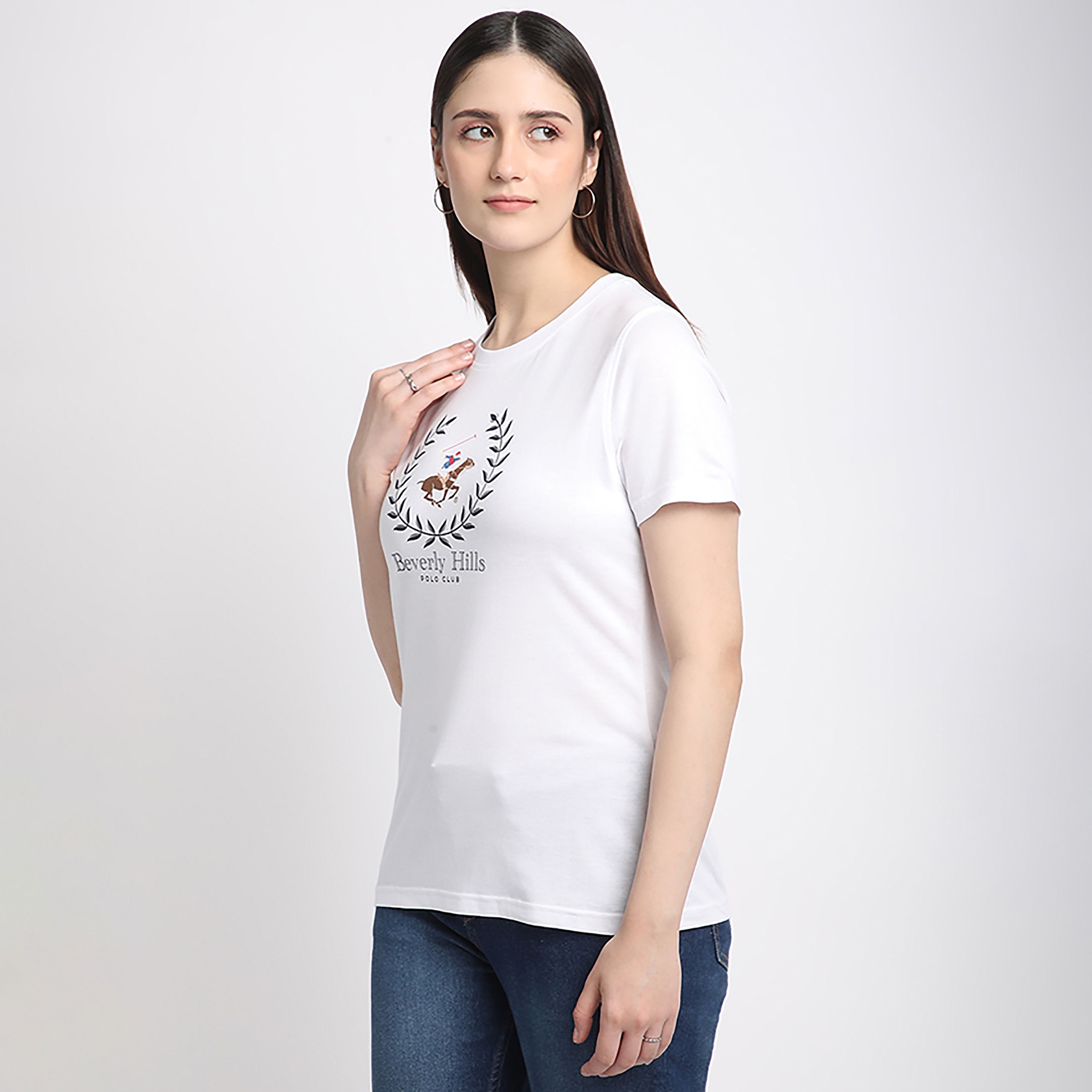 Beverly Hills Polo Club Embroidered Round Neck Short Sleeve Women's T-Shirt-women-clothing-tshirts-image-4